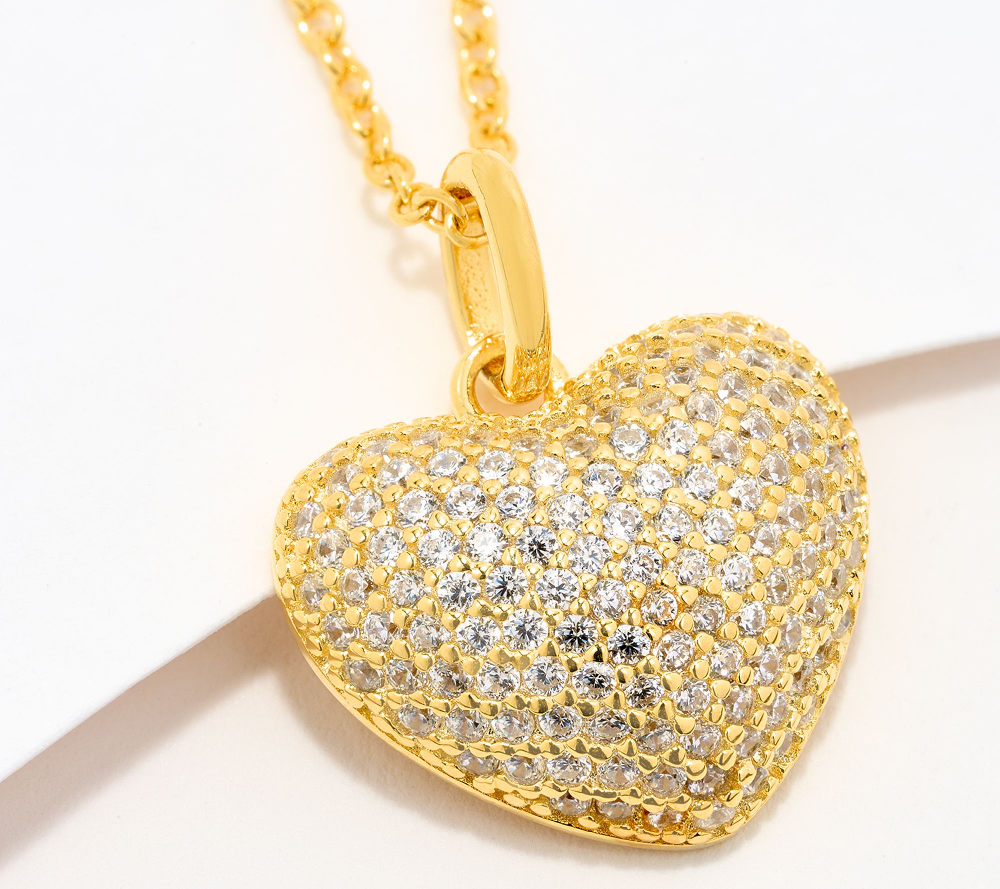 "As Is" Diamonique Puffed Symbol Pendant Necklce 14K Gold Plated