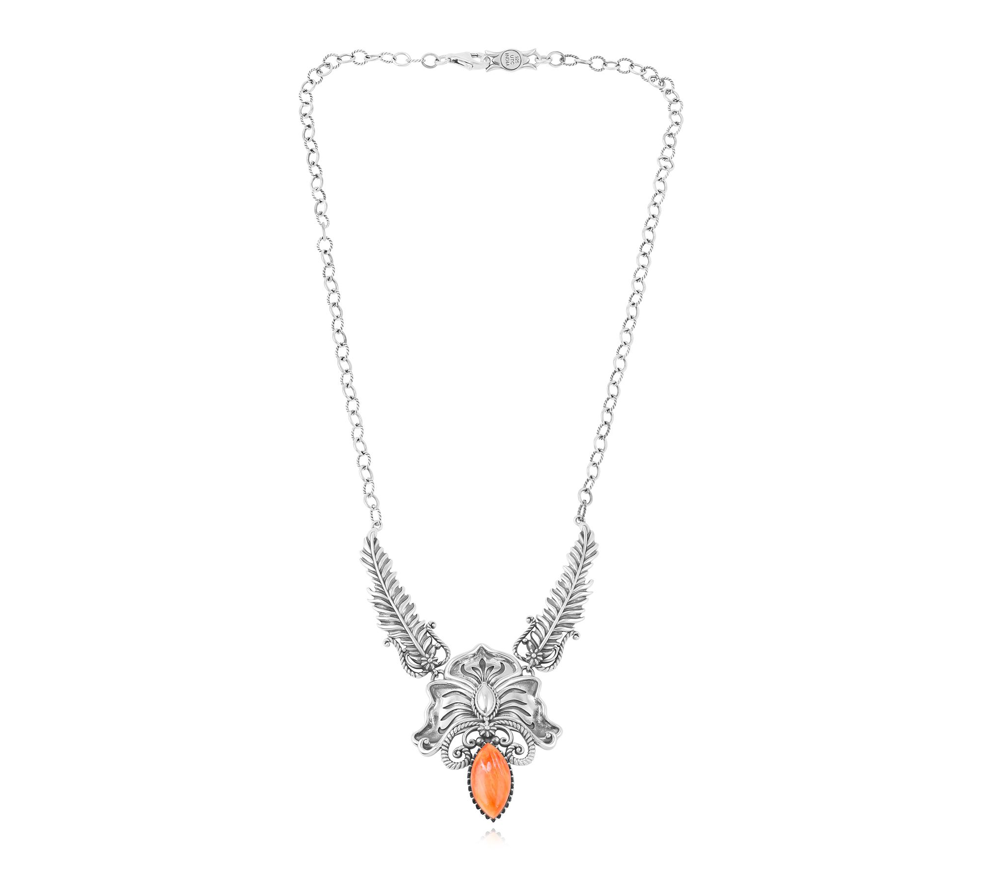 American West Sterling Cactus Flower Marquise Feather Necklace