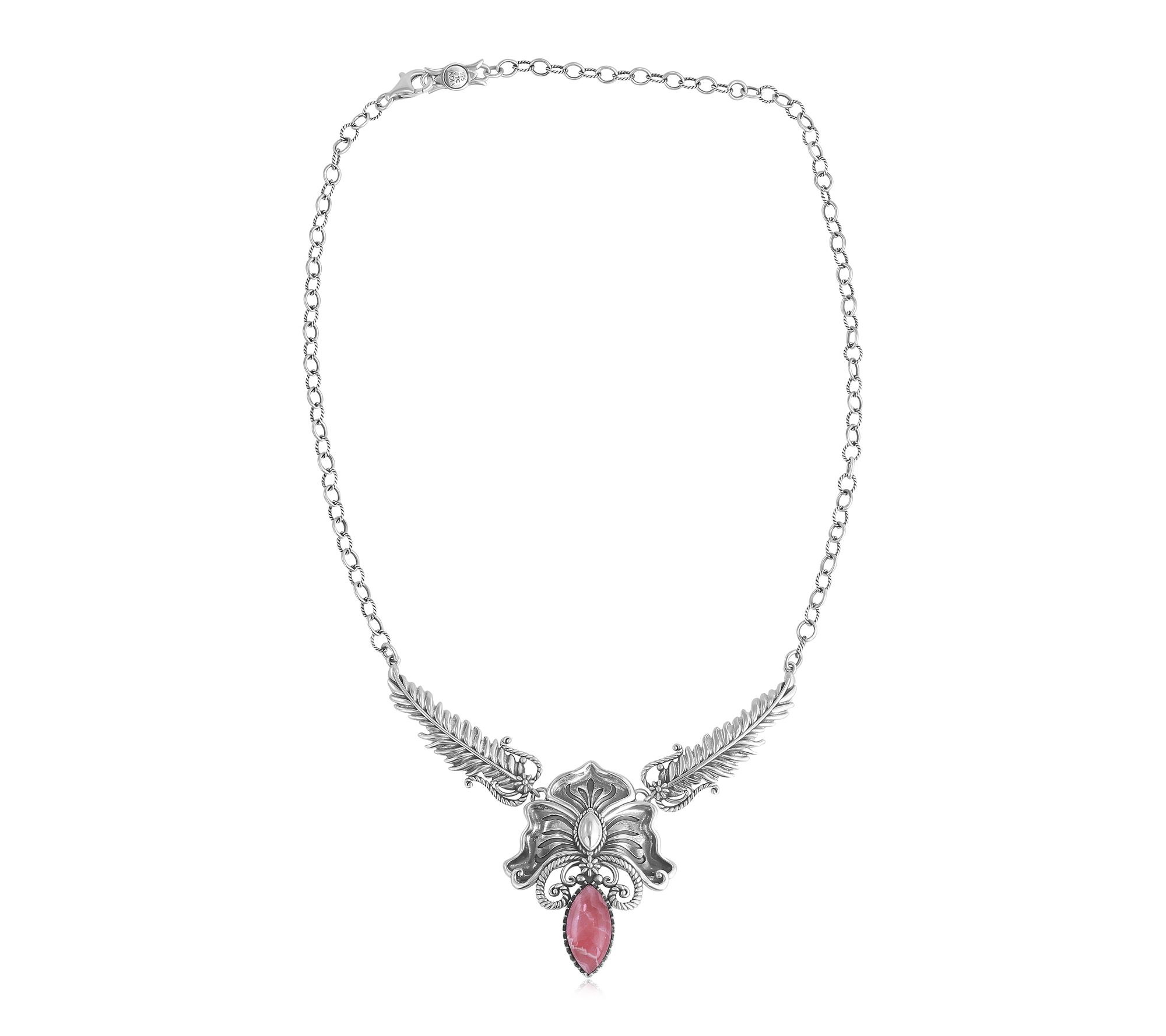 American West Sterling Cactus Flower Marquise Feather Necklace