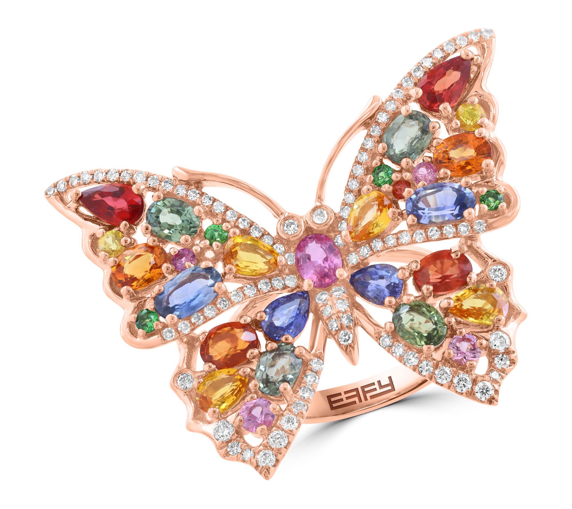 Effy Diamond & Multi Sapphire Butterfly Ring, 14K Gold