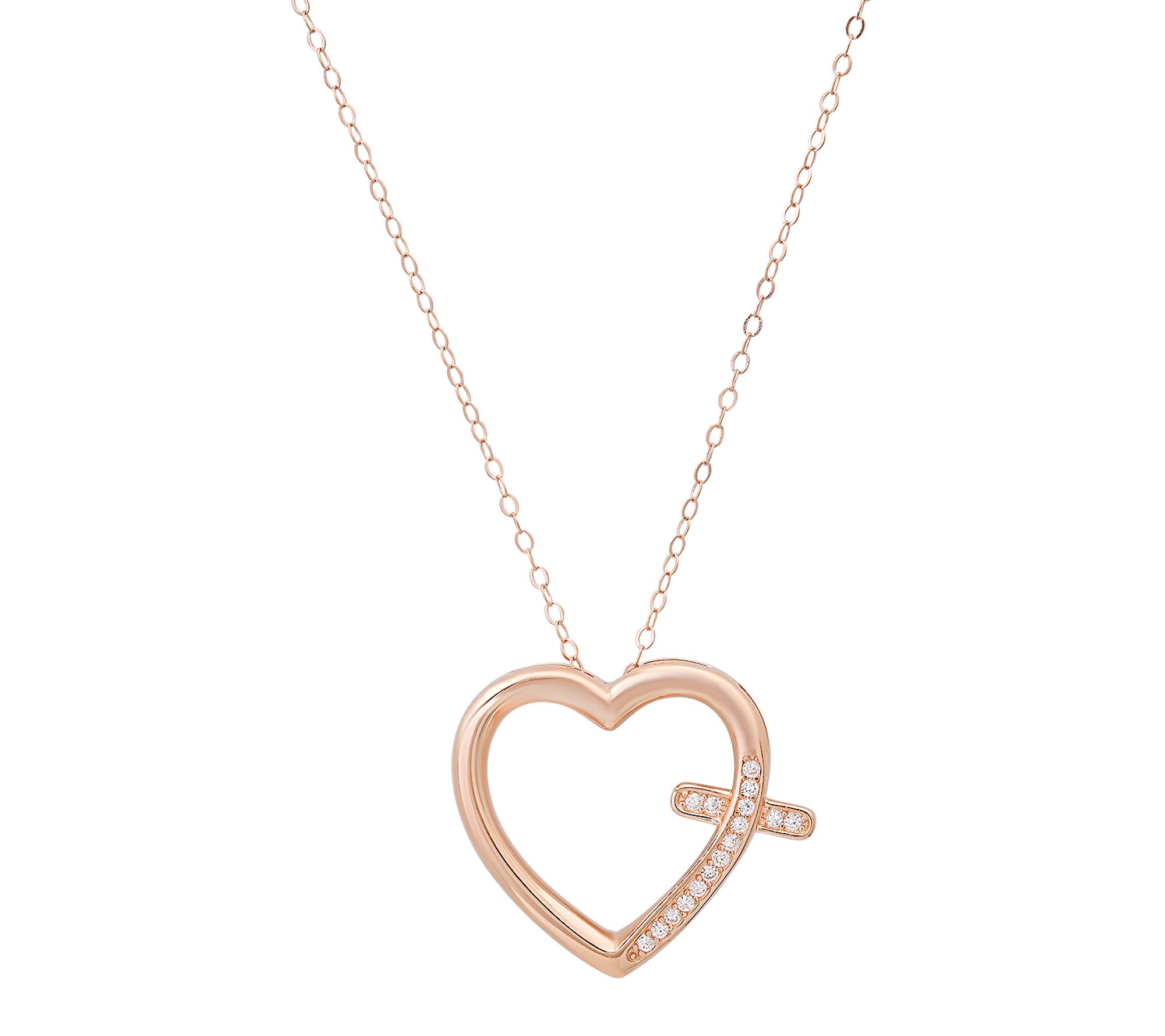 Diamonique Heart Pave Cross Necklace, SterlingSilver