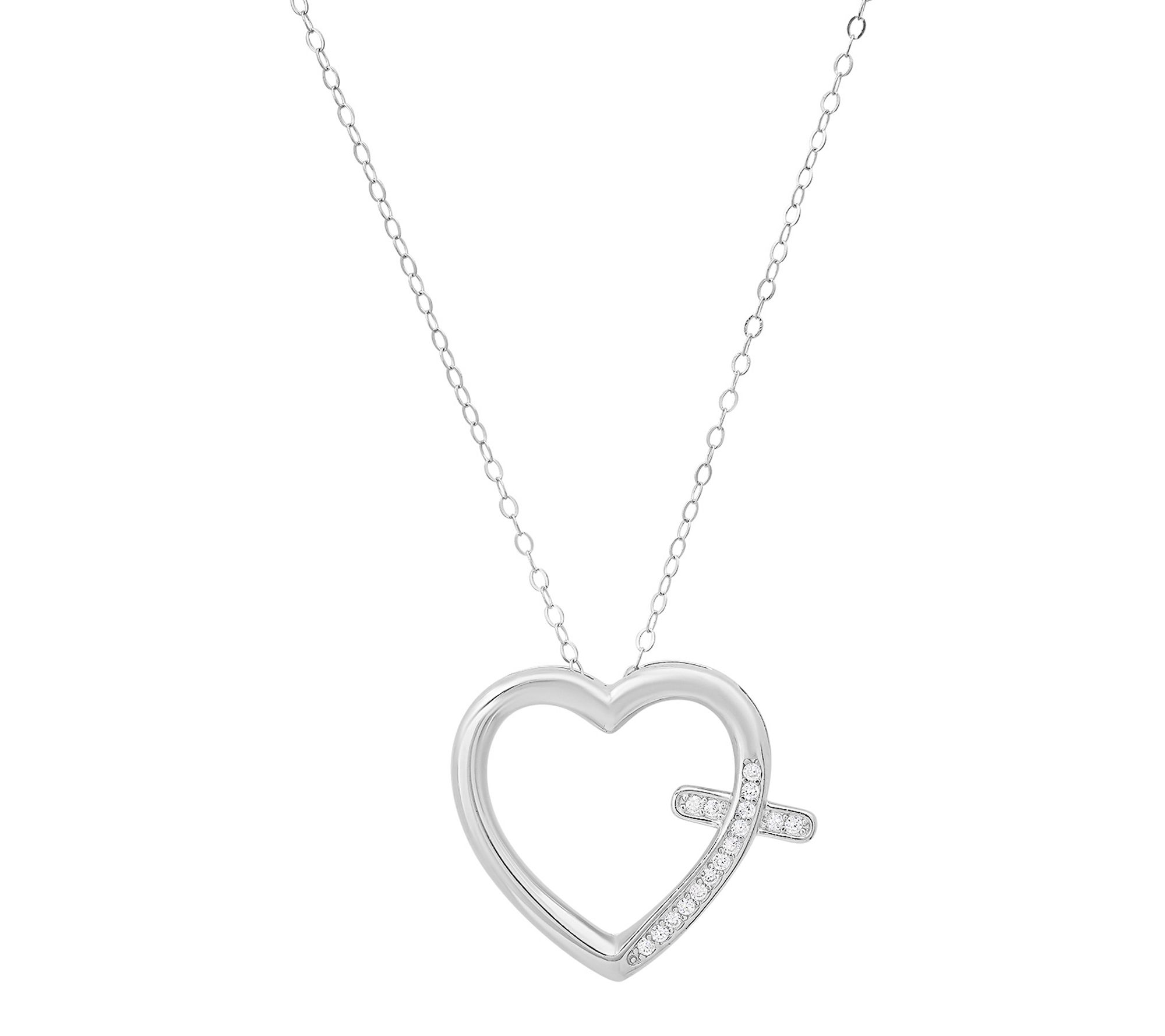 Diamonique Heart Pave Cross Necklace, SterlingSilver