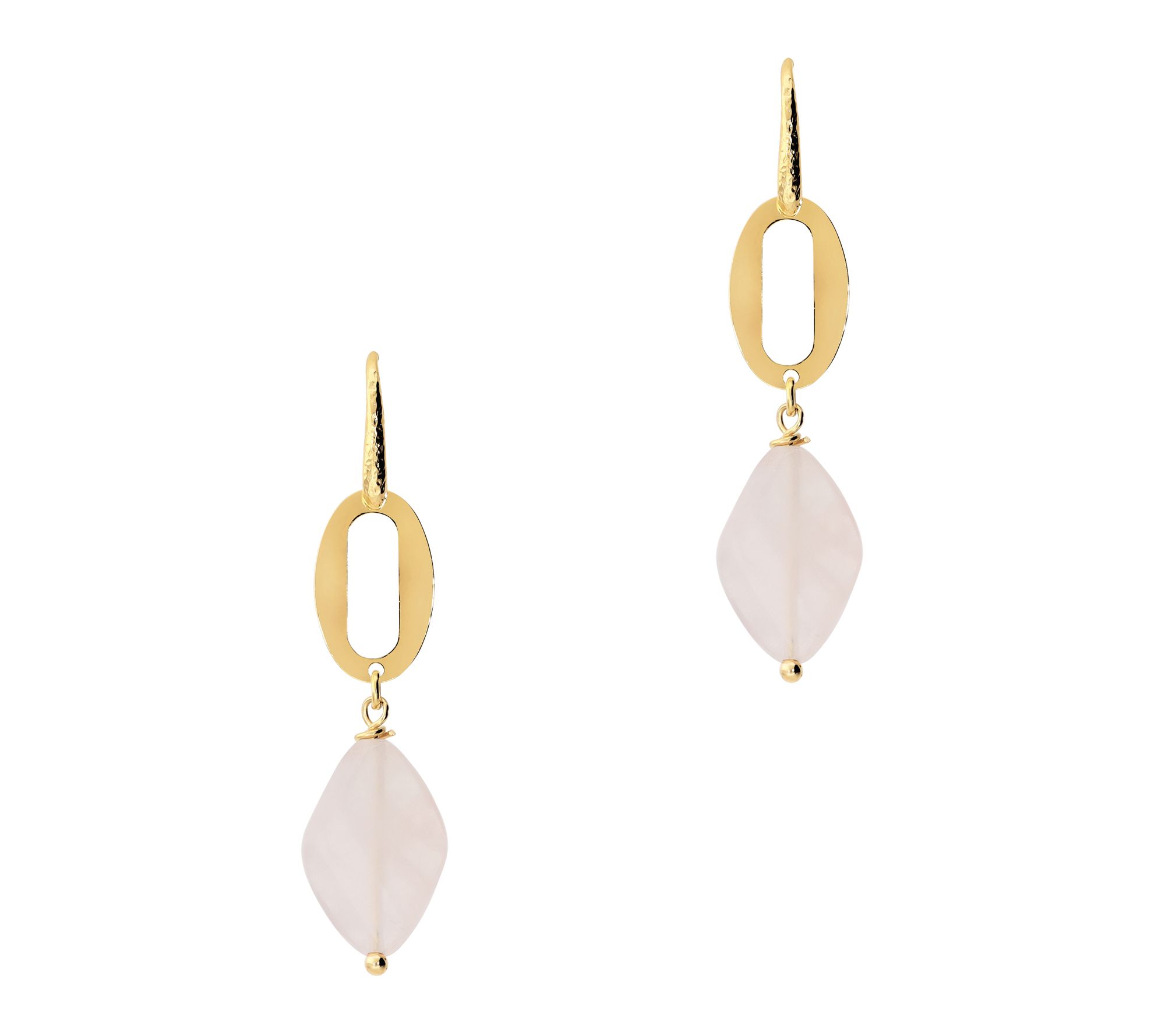 Bronzo Italia Hammered Rose Quartz Dangle Earrings