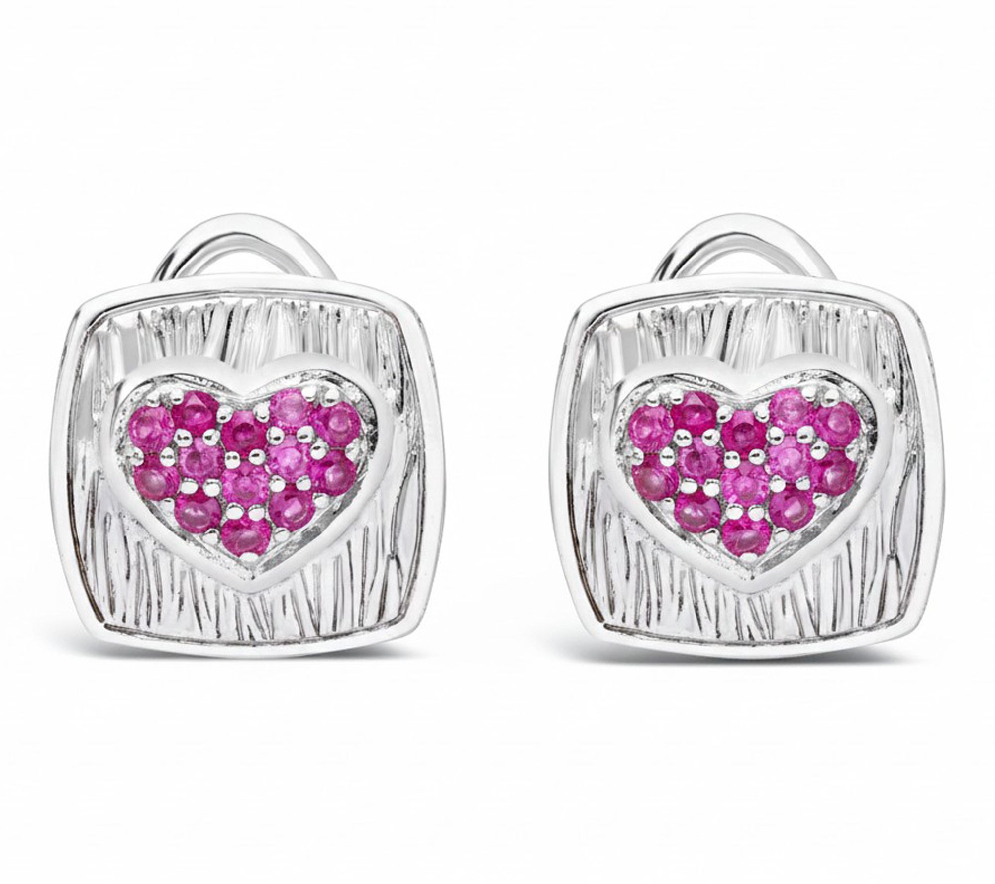 Ariva Sterling Silver Pink Sapphire BE MINE Heart Earrings