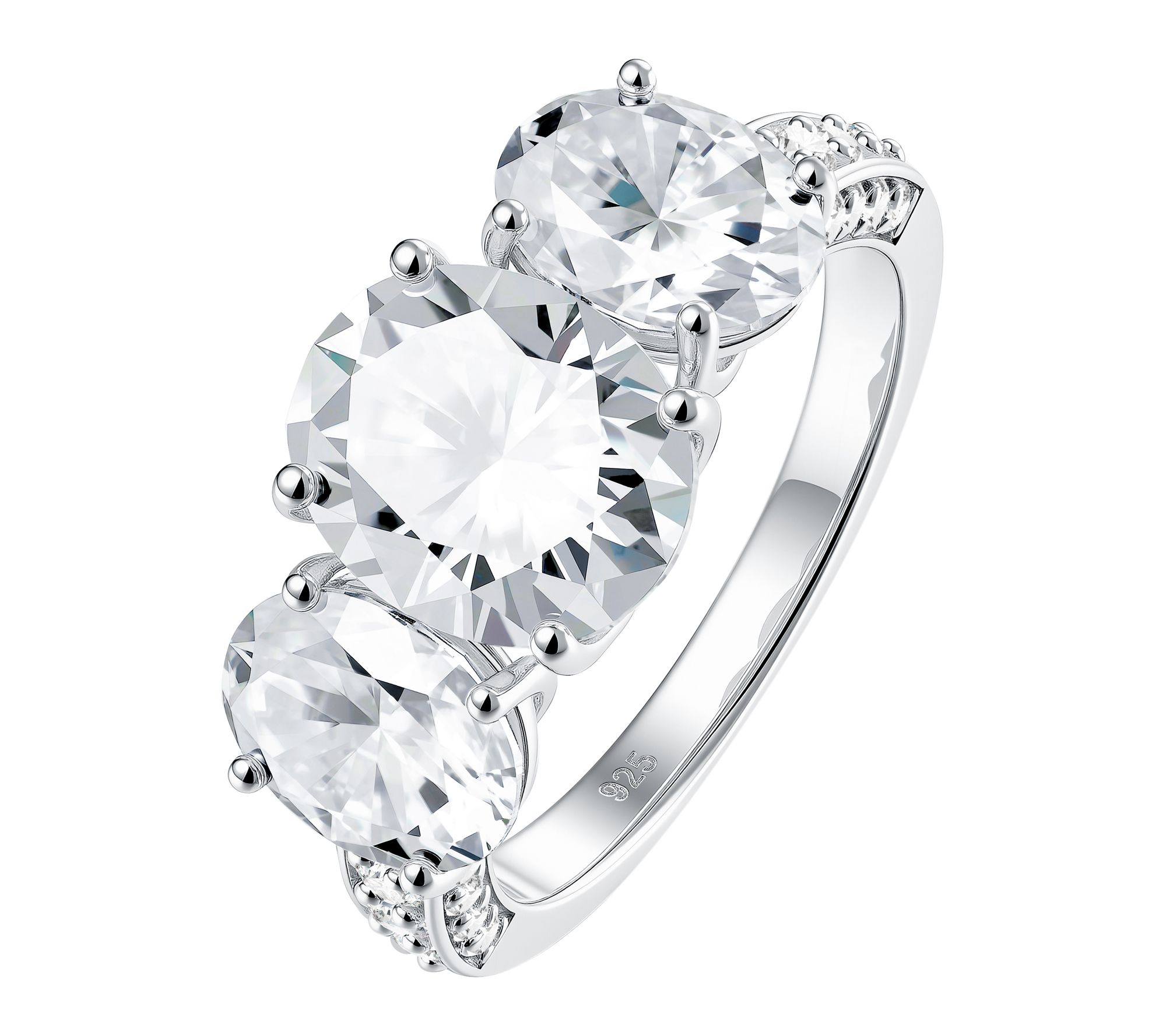 Moissanite Luxe 3-Stone Oval Cut Ring, SterlingSilver