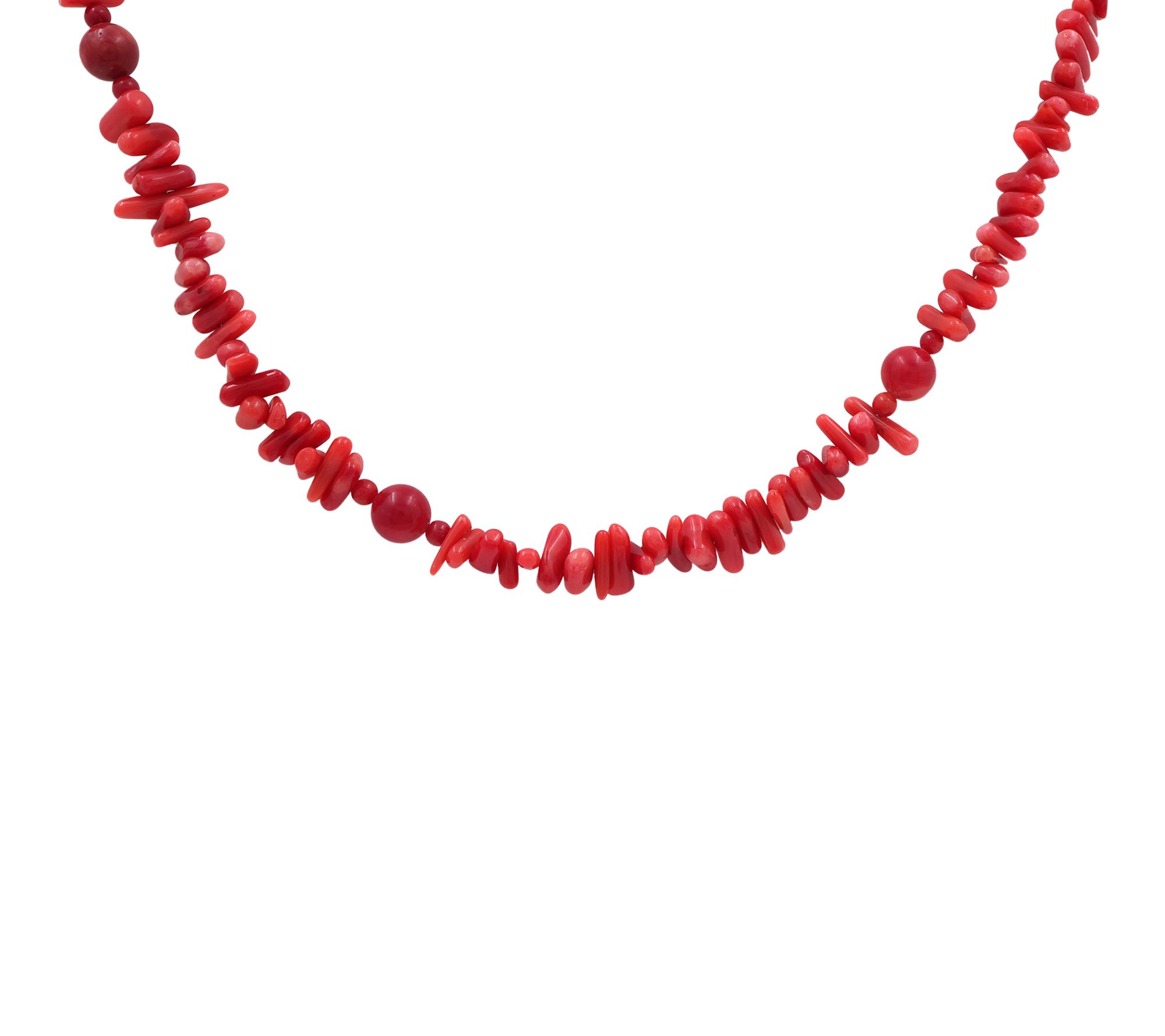 Affinity Gems Red Dyed Bamboo Bead Necklace, Sterling Silver