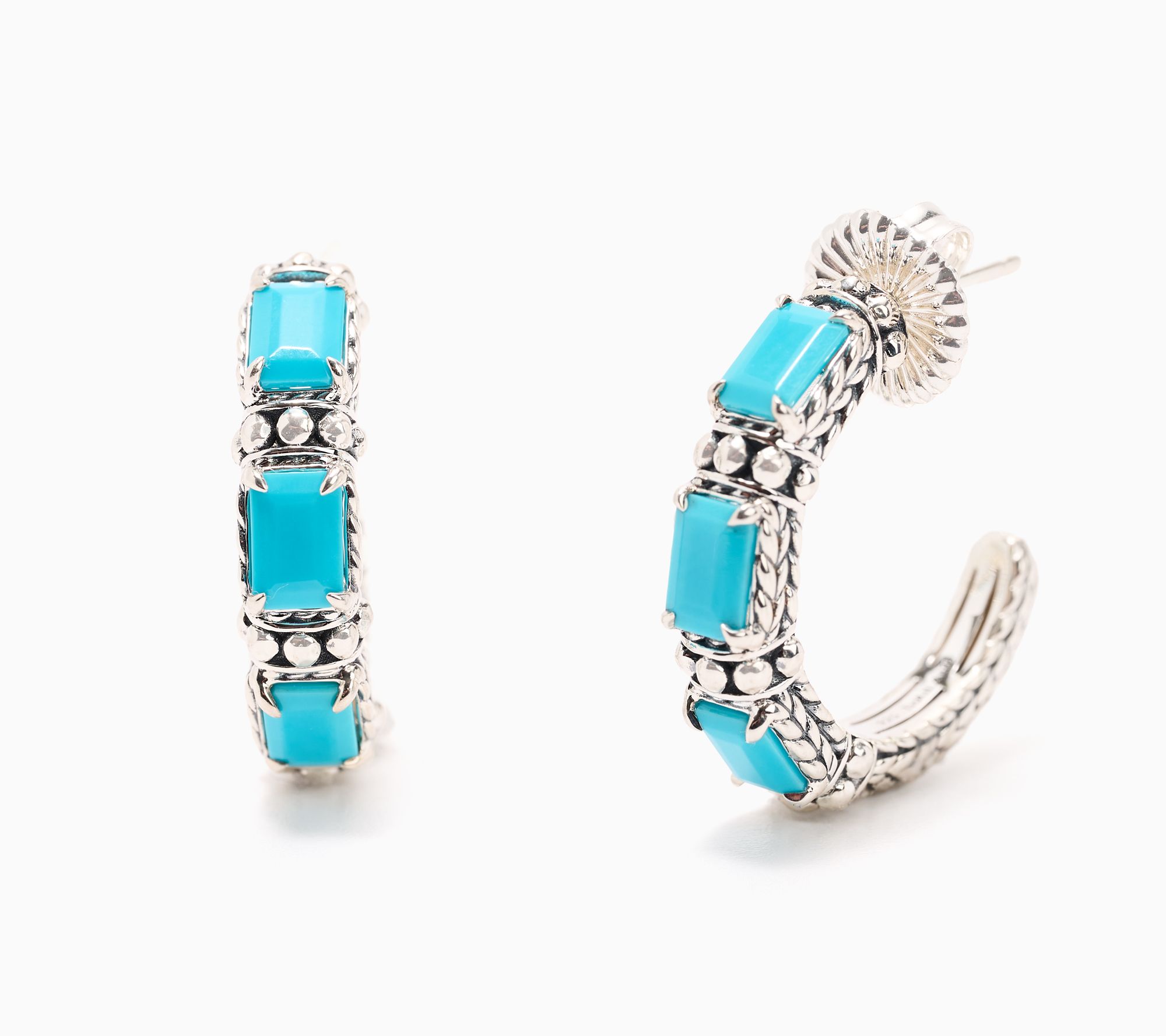 JAI Sterling Silver Shimmer Bead Gemstone 1" Hoop Earrings