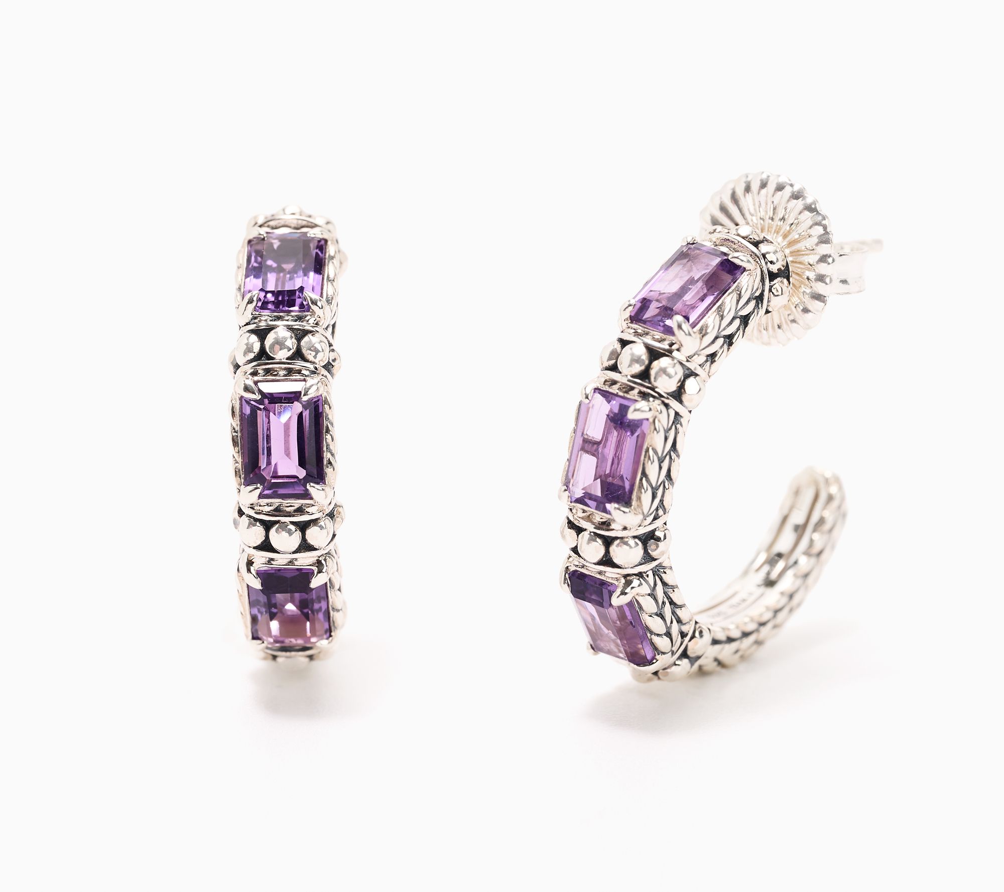 JAI Sterling Silver Shimmer Bead Gemstone 1" Hoop Earrings