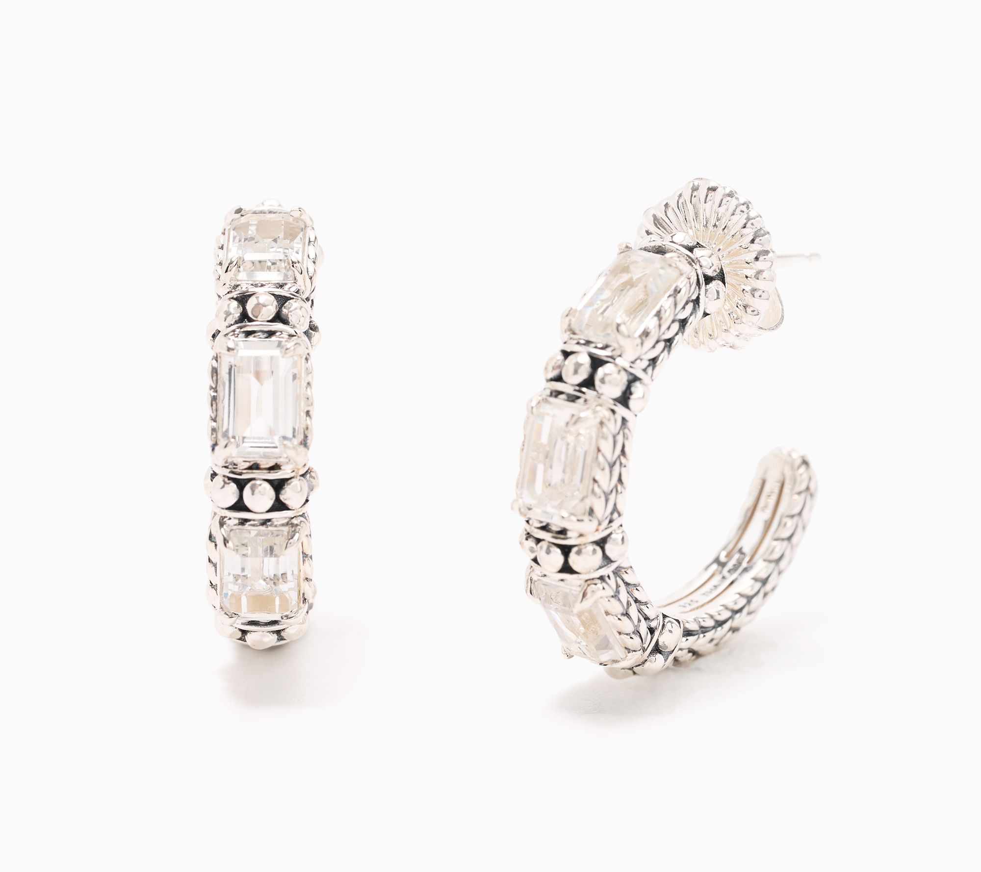 JAI Sterling Silver Shimmer Bead Gemstone 1" Hoop Earrings