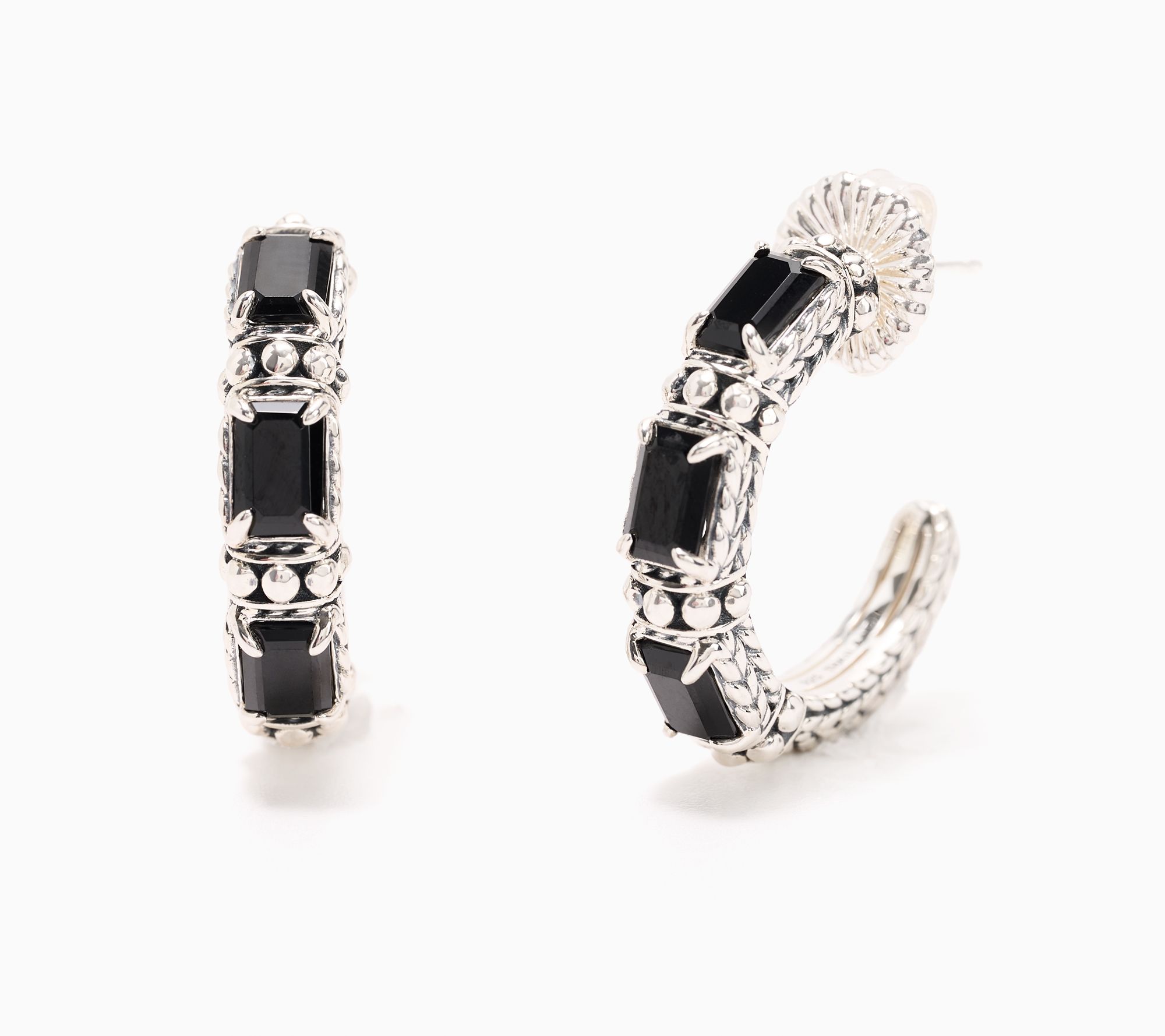 JAI Sterling Silver Shimmer Bead Gemstone 1" Hoop Earrings