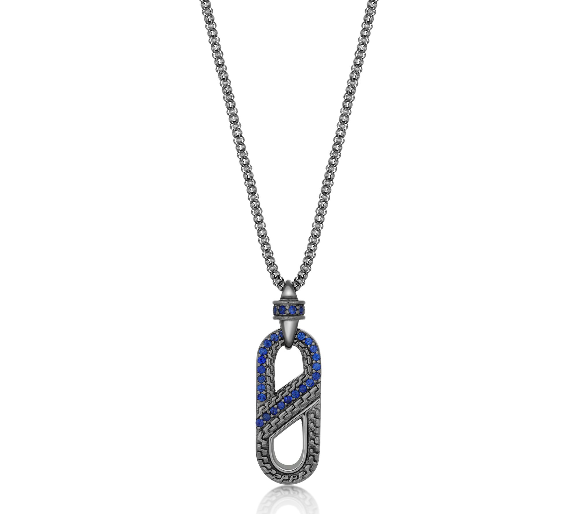 LYNX Men's Sterling Created Sapphire Link Chain Necklace