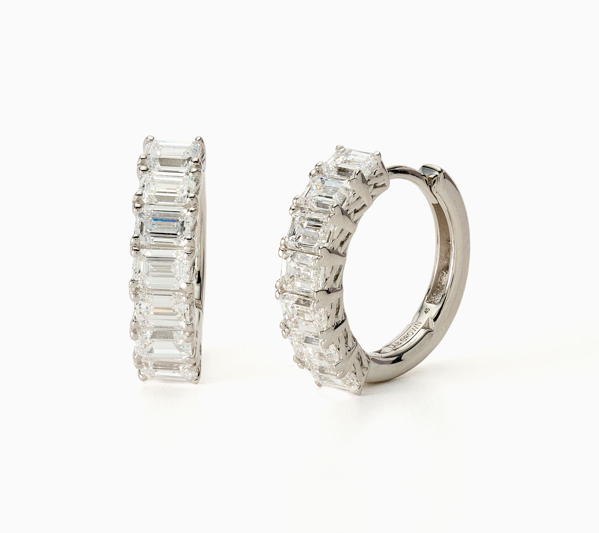 XO Tacori Lab Grown Diamonds 3.50 ctw Emerald Cut Hoops, Sterling