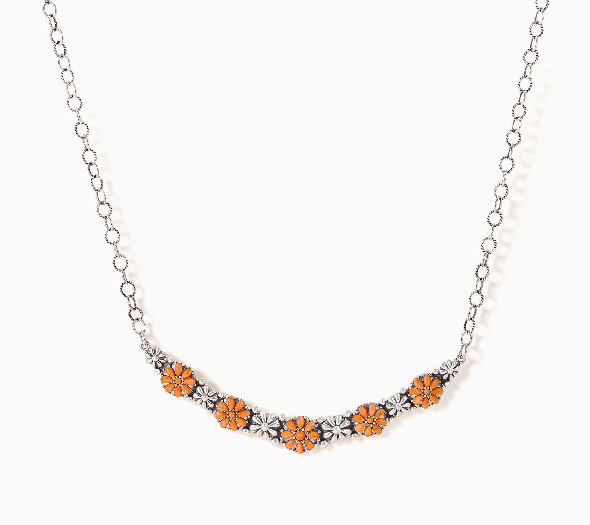 American West Sterling Silver Gemstone Concha Flower Necklace