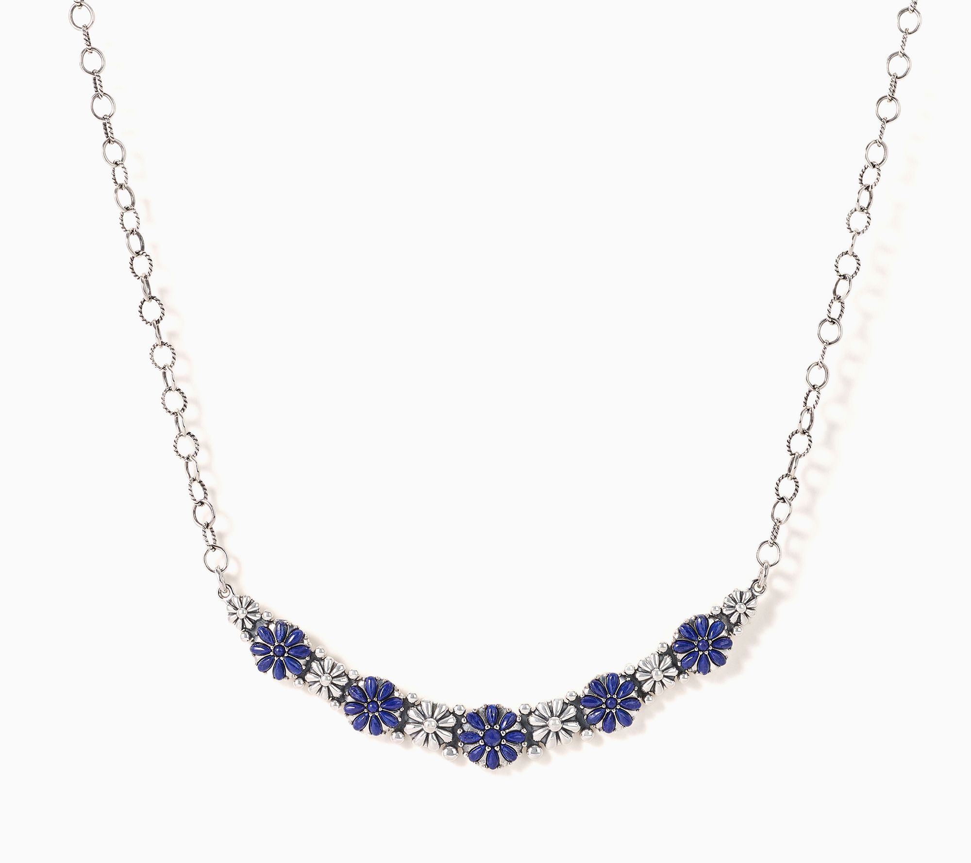 American West Sterling Silver Gemstone Concha Flower Necklace