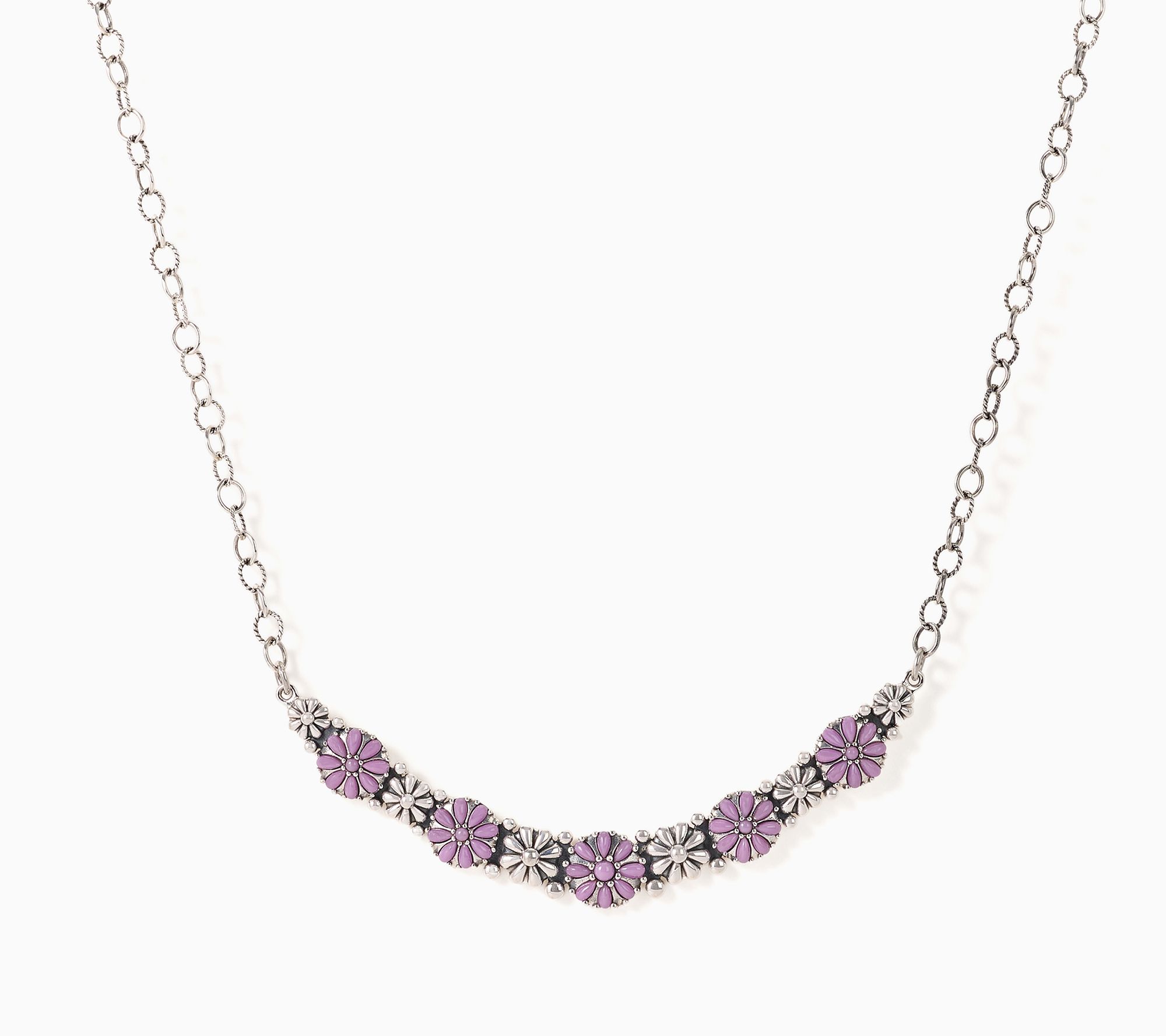 American West Sterling Silver Gemstone Concha Flower Necklace