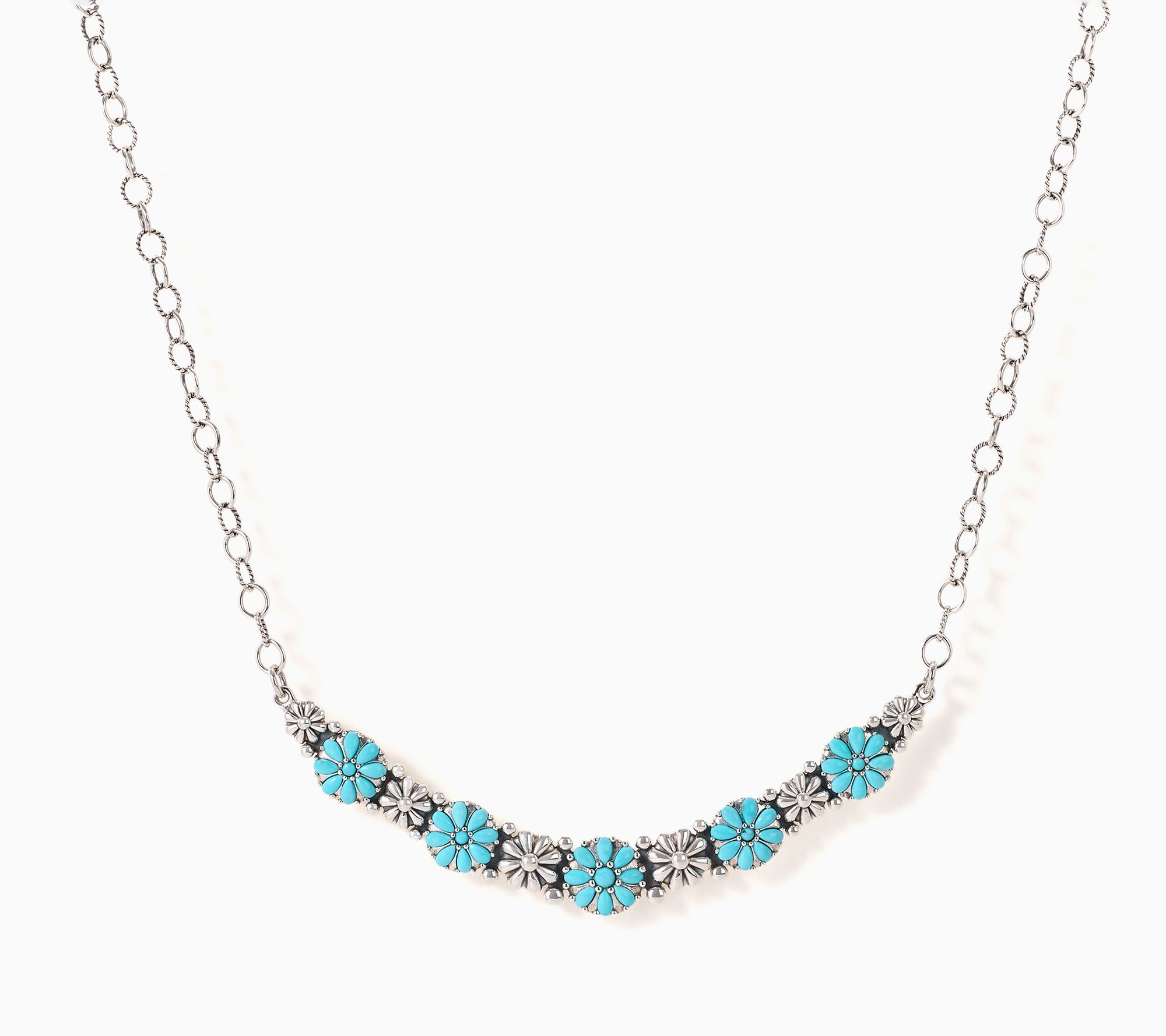 American West Sterling Silver Gemstone Concha Flower Necklace