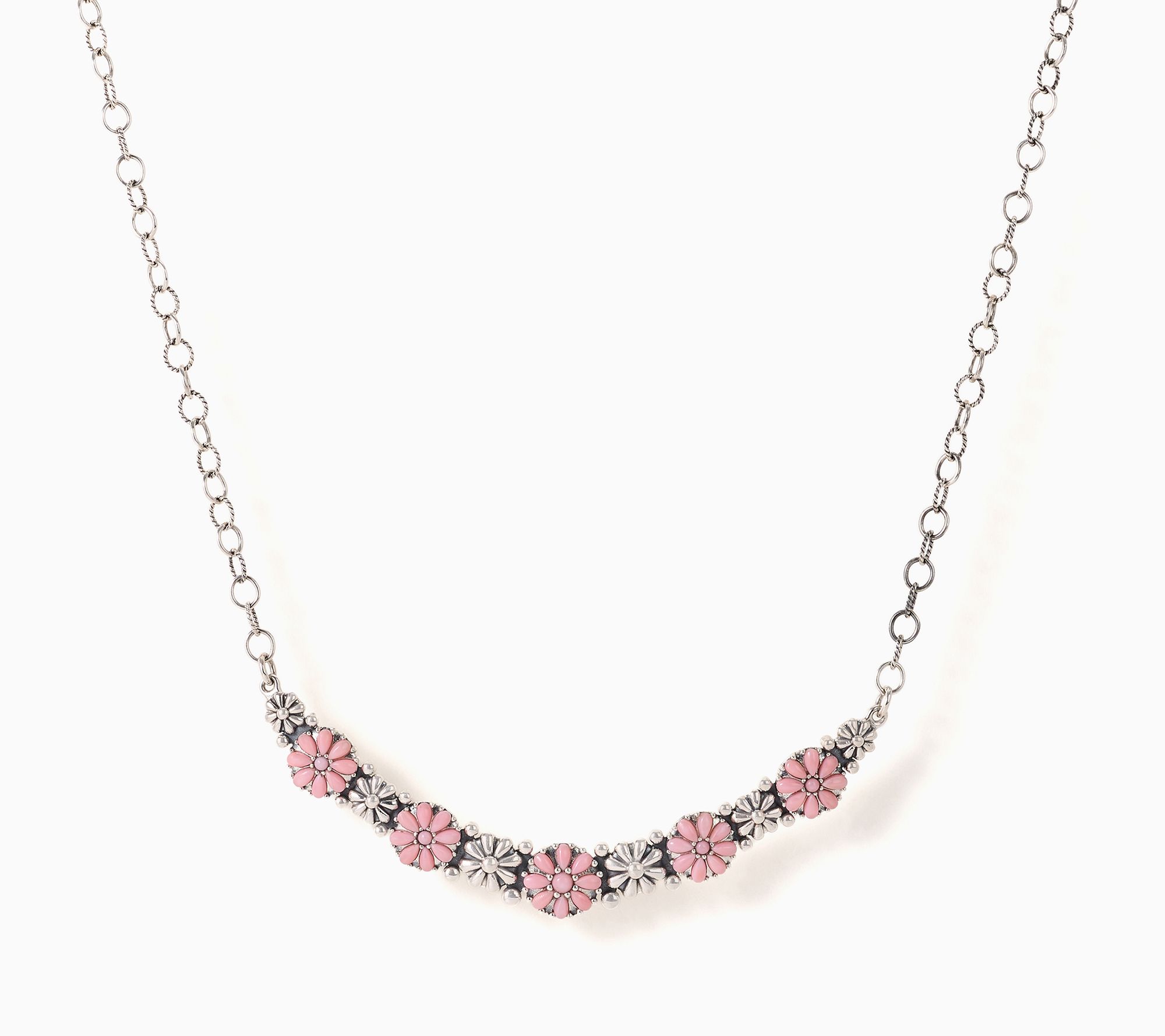 American West Sterling Silver Gemstone Concha Flower Necklace