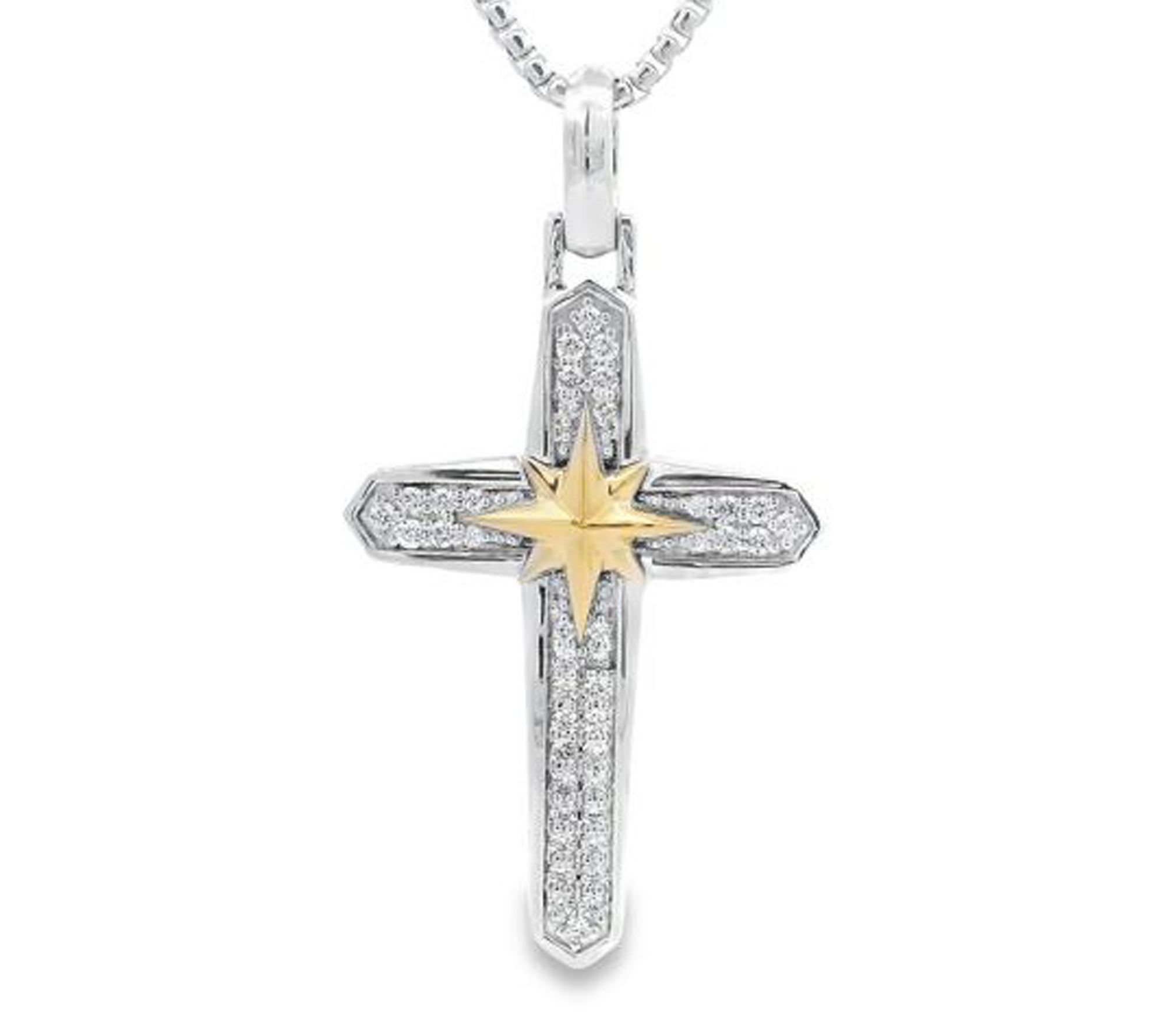 LYNX Men's Two-Tone Diamond Cross Pendant w/ Chain, Sterling
