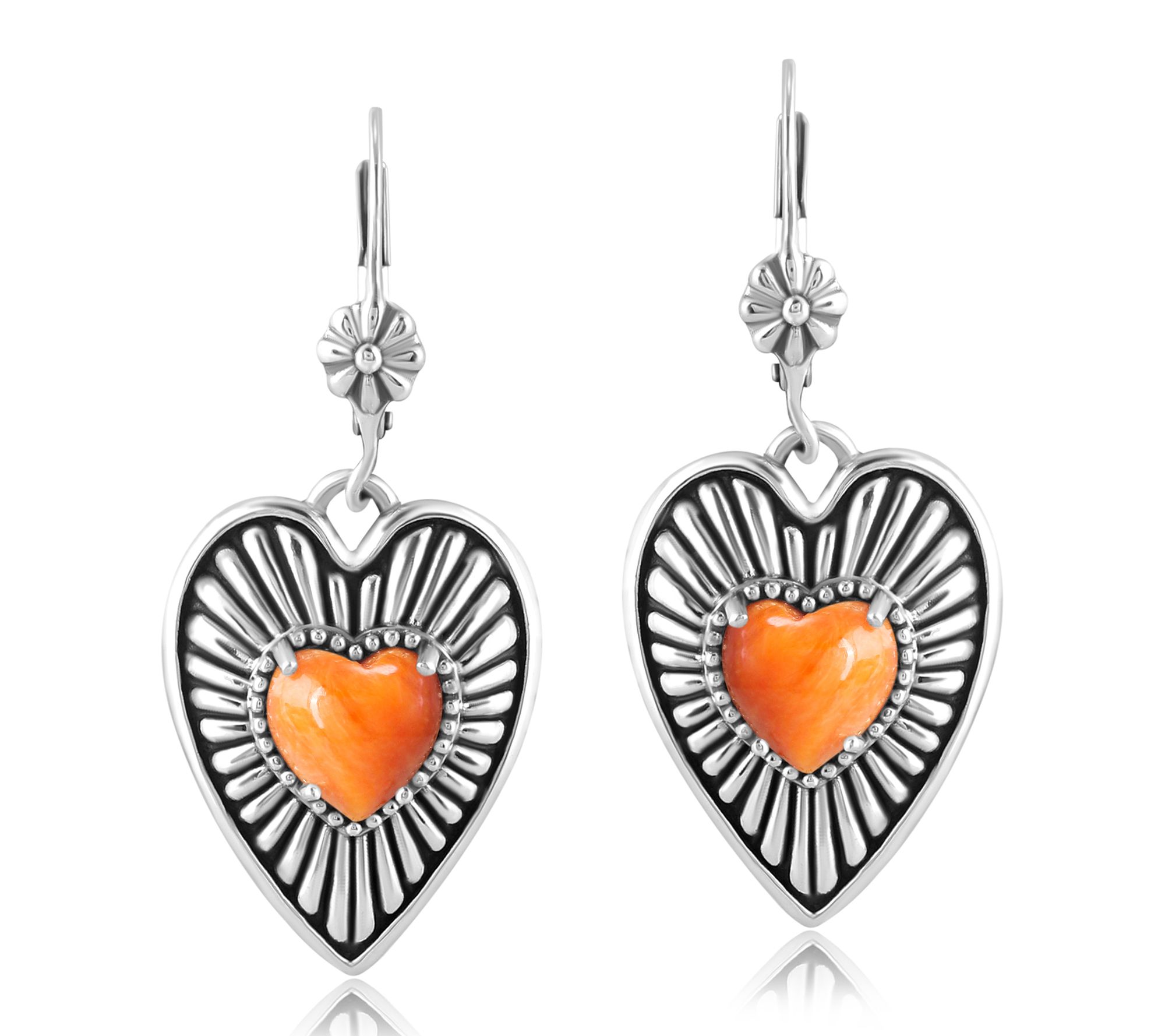 American West Sterling Orange Spiny Oyster Earrings