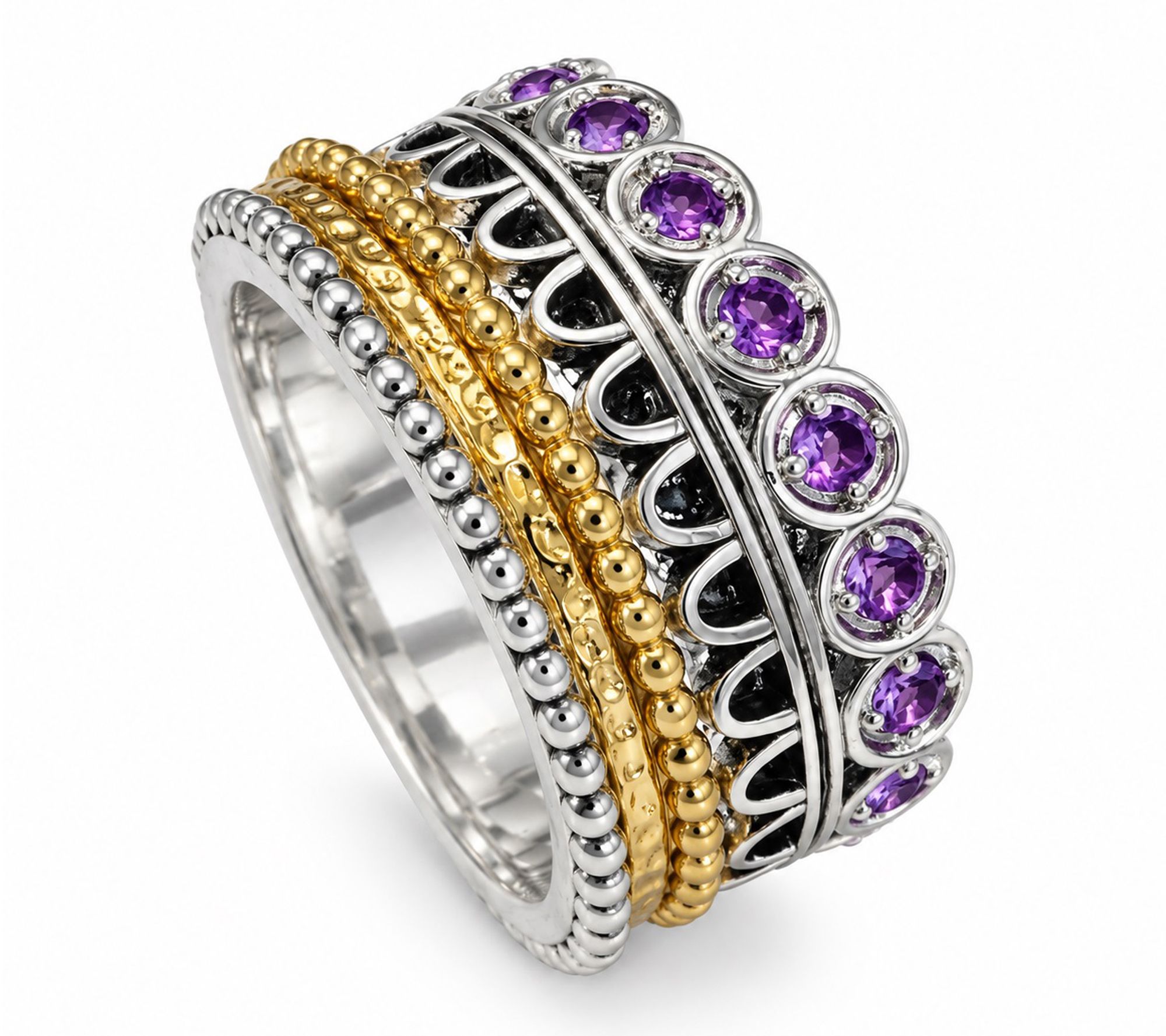 Or Paz Two-Tone Multi-Textured Gemstone Spinner Band Ring