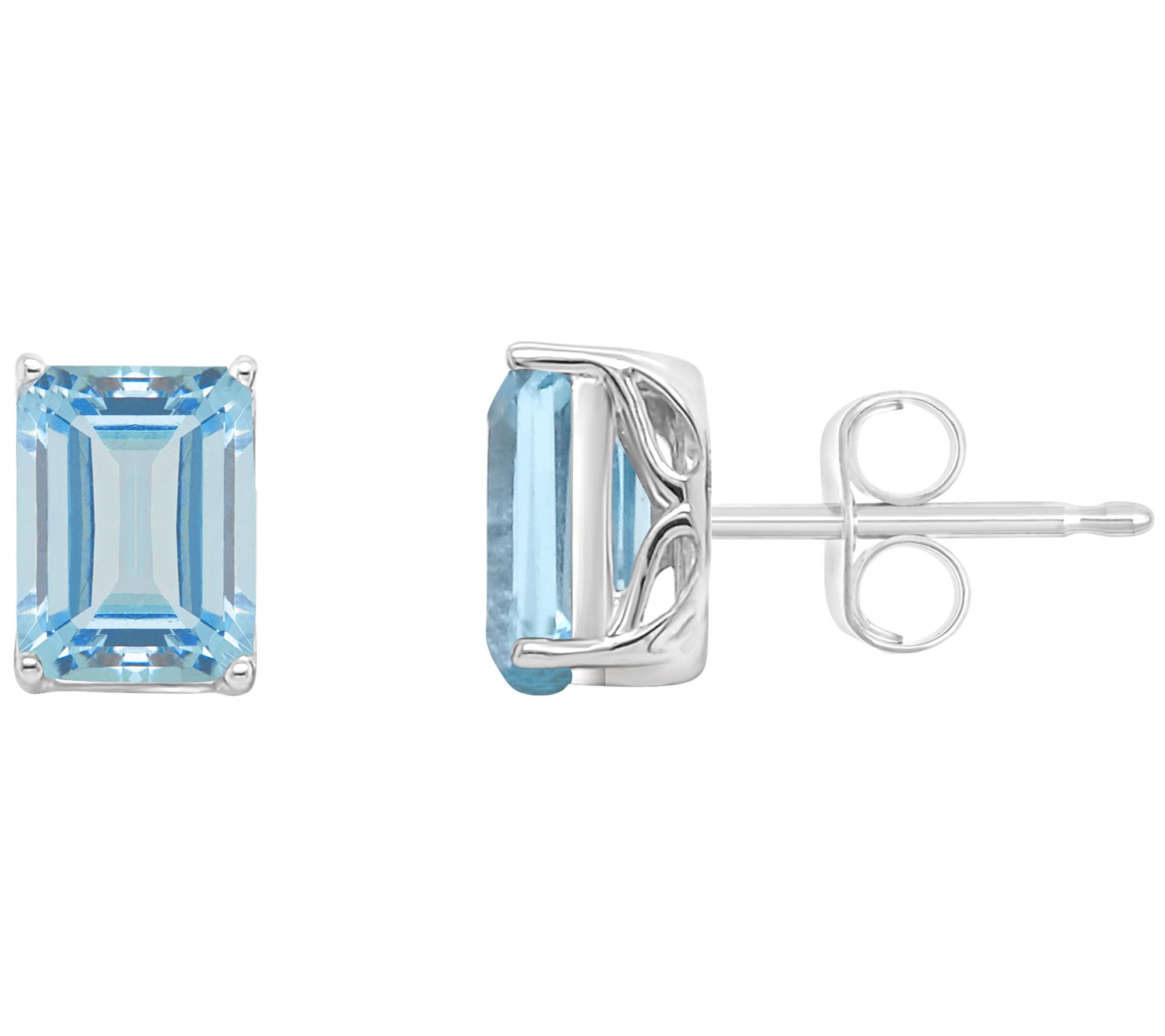 Sterling Silver Emerald-Cut Gemstone Earrings
