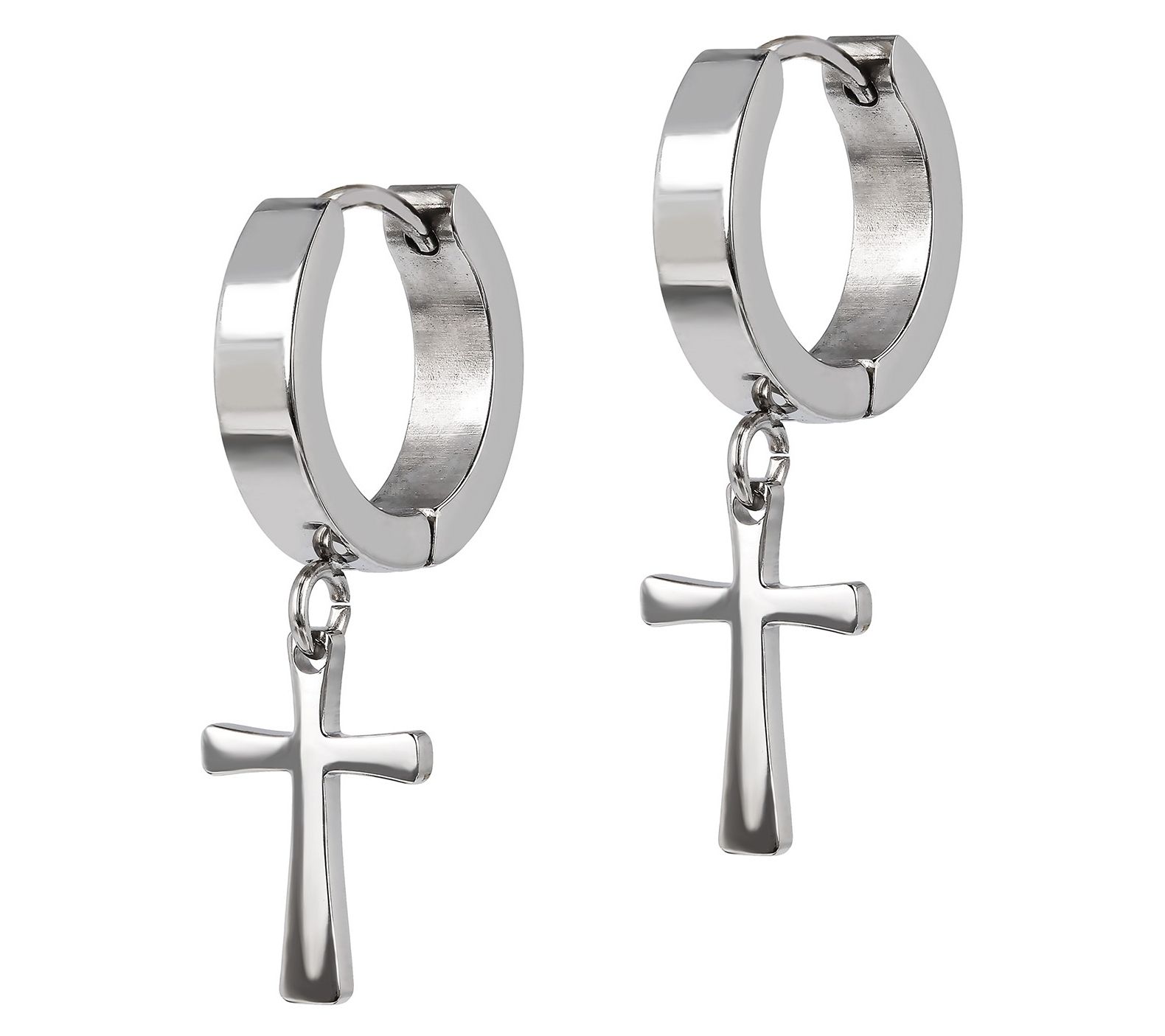 Steel by Design Hoop with Cross Dangle Earrings - QVC.com