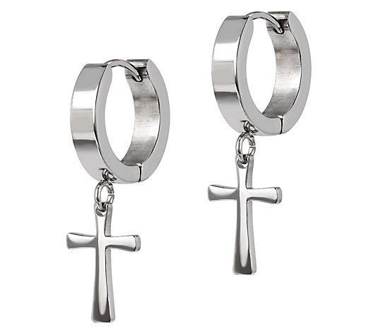 Steel by Design Hoop with Cross Dangle Earrings