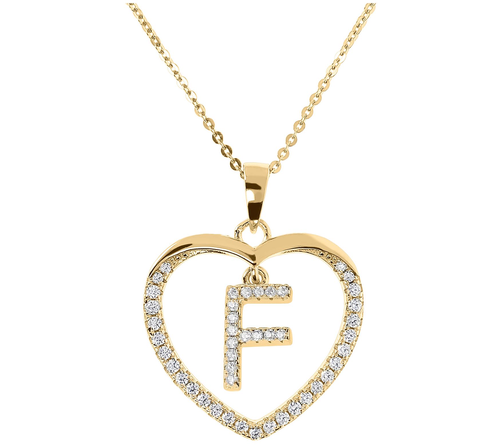 Diamonique 14K Yellow Clad Initial Heart Pendant w/ Chain