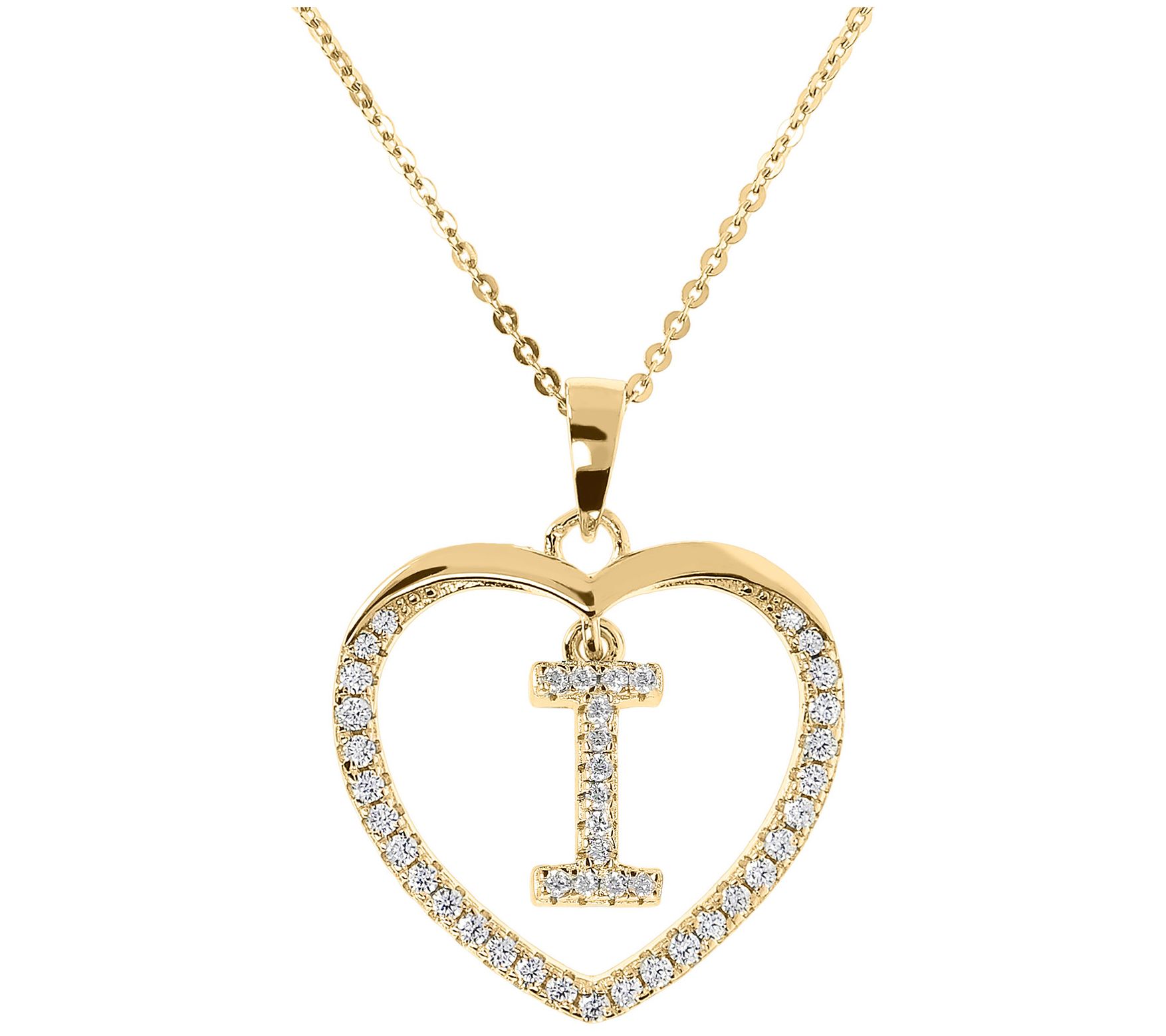 Diamonique 14K Yellow Clad Initial Heart Pendant w/ Chain