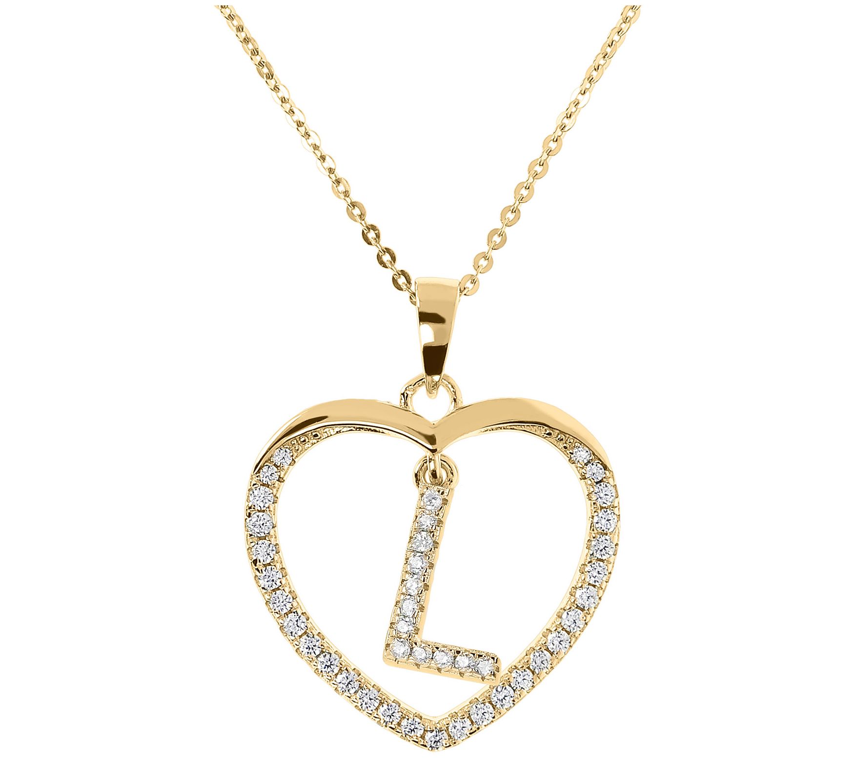 Diamonique 14K Yellow Clad Initial Heart Pendant w/ Chain