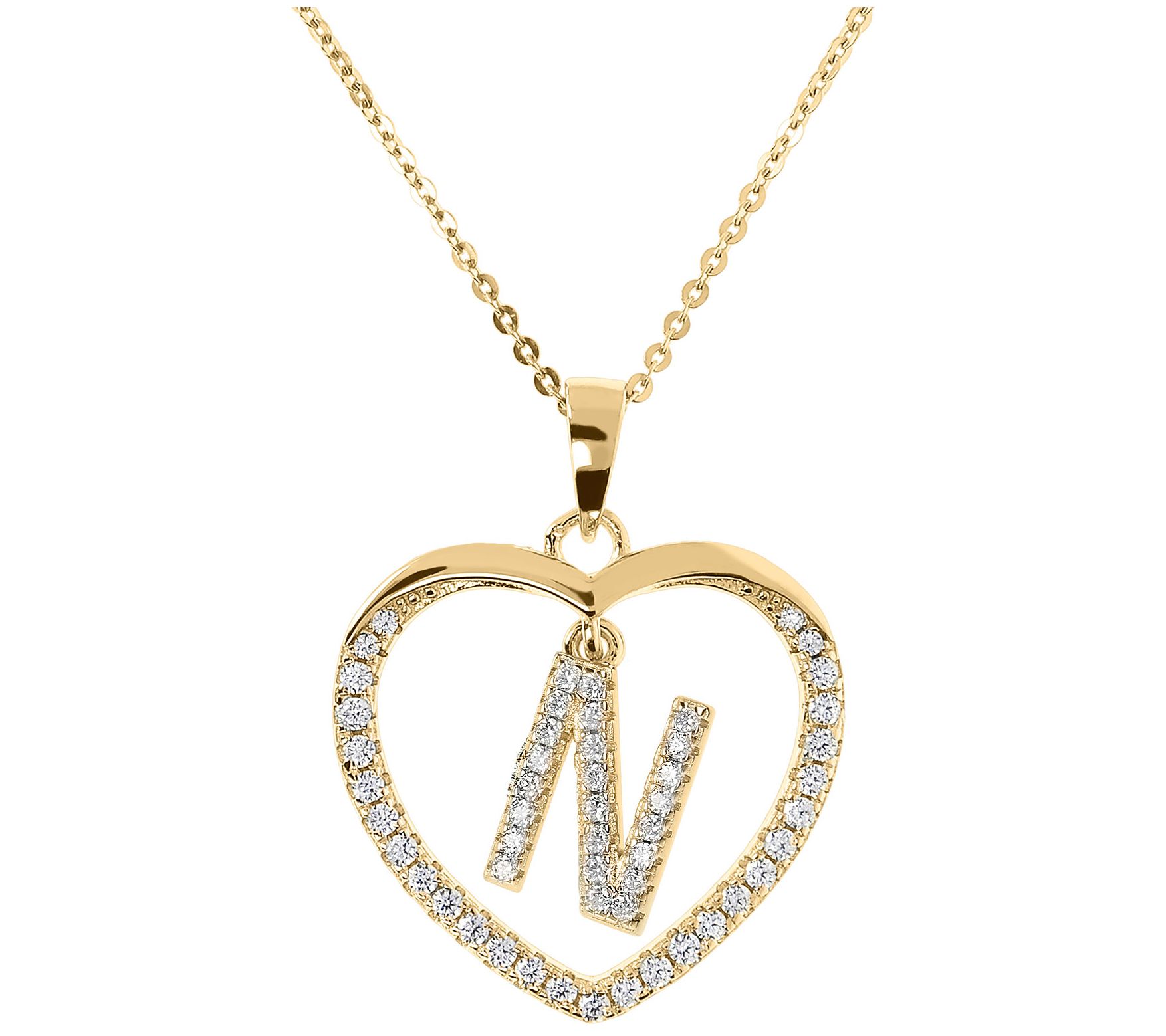 Diamonique 14K Yellow Clad Initial Heart Pendant w/ Chain