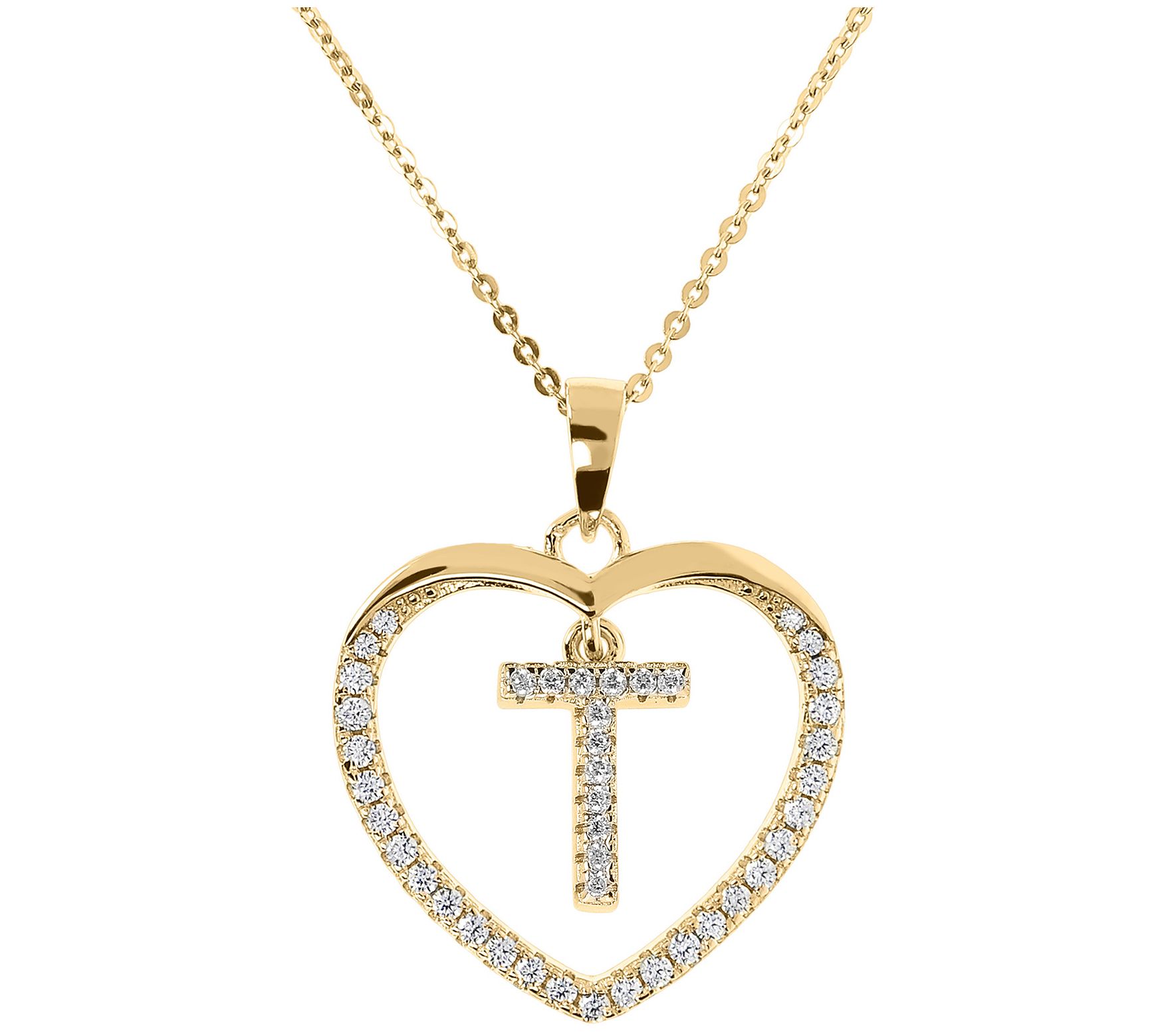 Diamonique 14K Yellow Clad Initial Heart Pendant w/ Chain