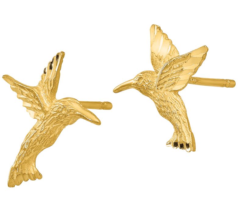 14K Gold Hummingbird Stud Earrings