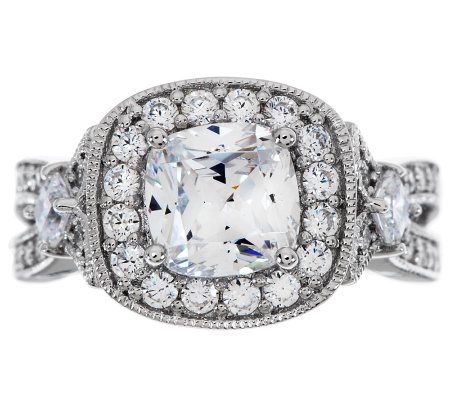 Epiphany Diamonique Cushion Cut Halo Ring Halo Ring - QVC.com