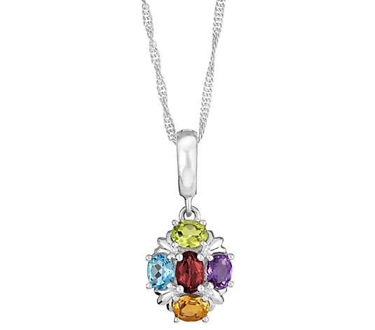 Sterling 1.30 ct tw Multi-Gemstone Pendant withChain