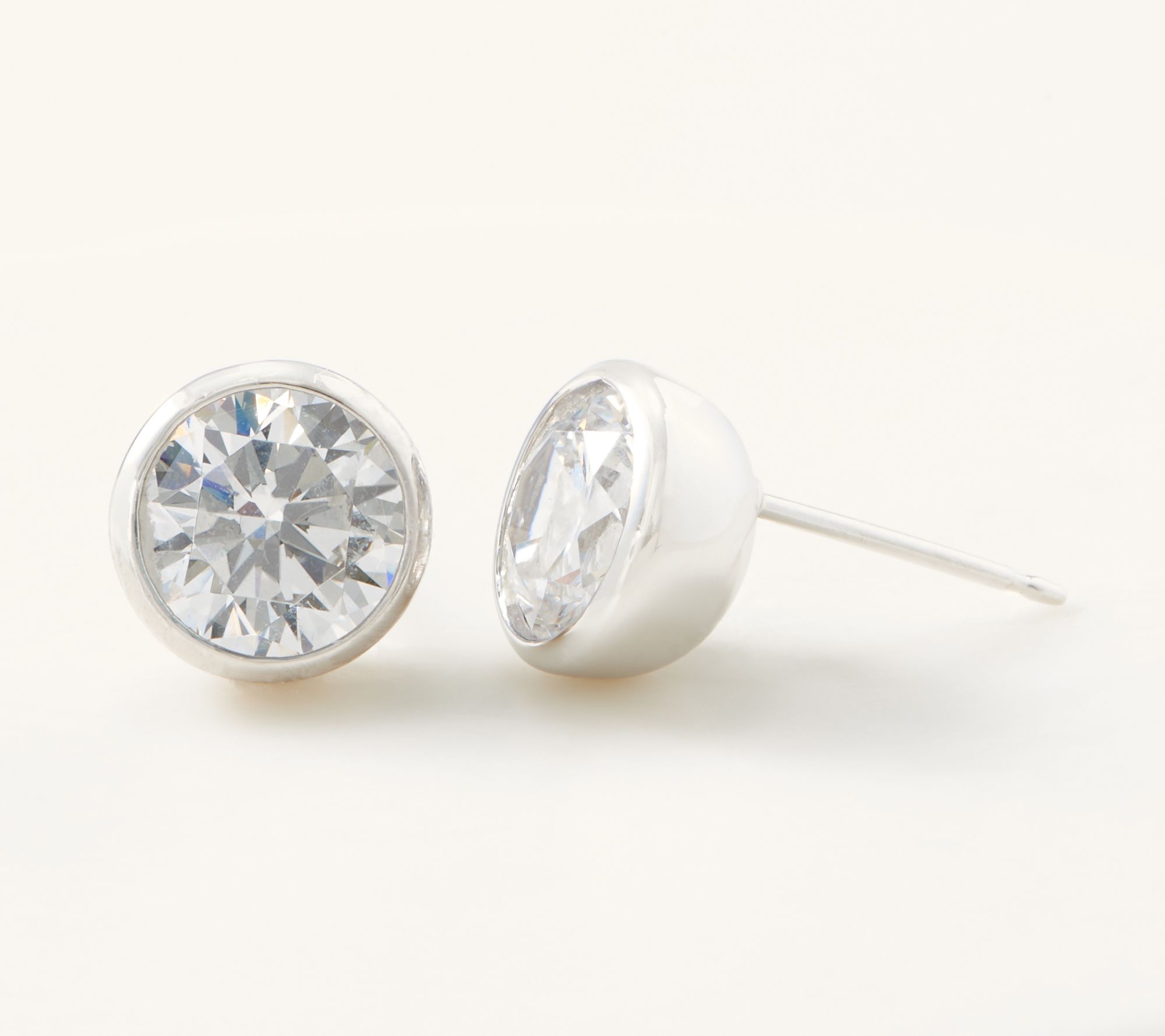 Diamonique 4.00 ct Bezel Set Stud Earrings, Sterling Silver