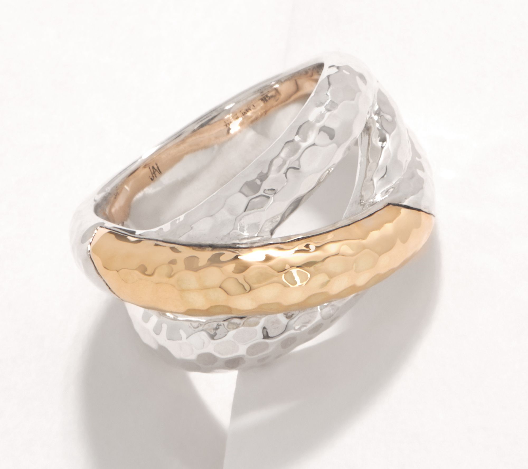 JAI Sterling Silver & 14K Gold Hammered Crossover Ring