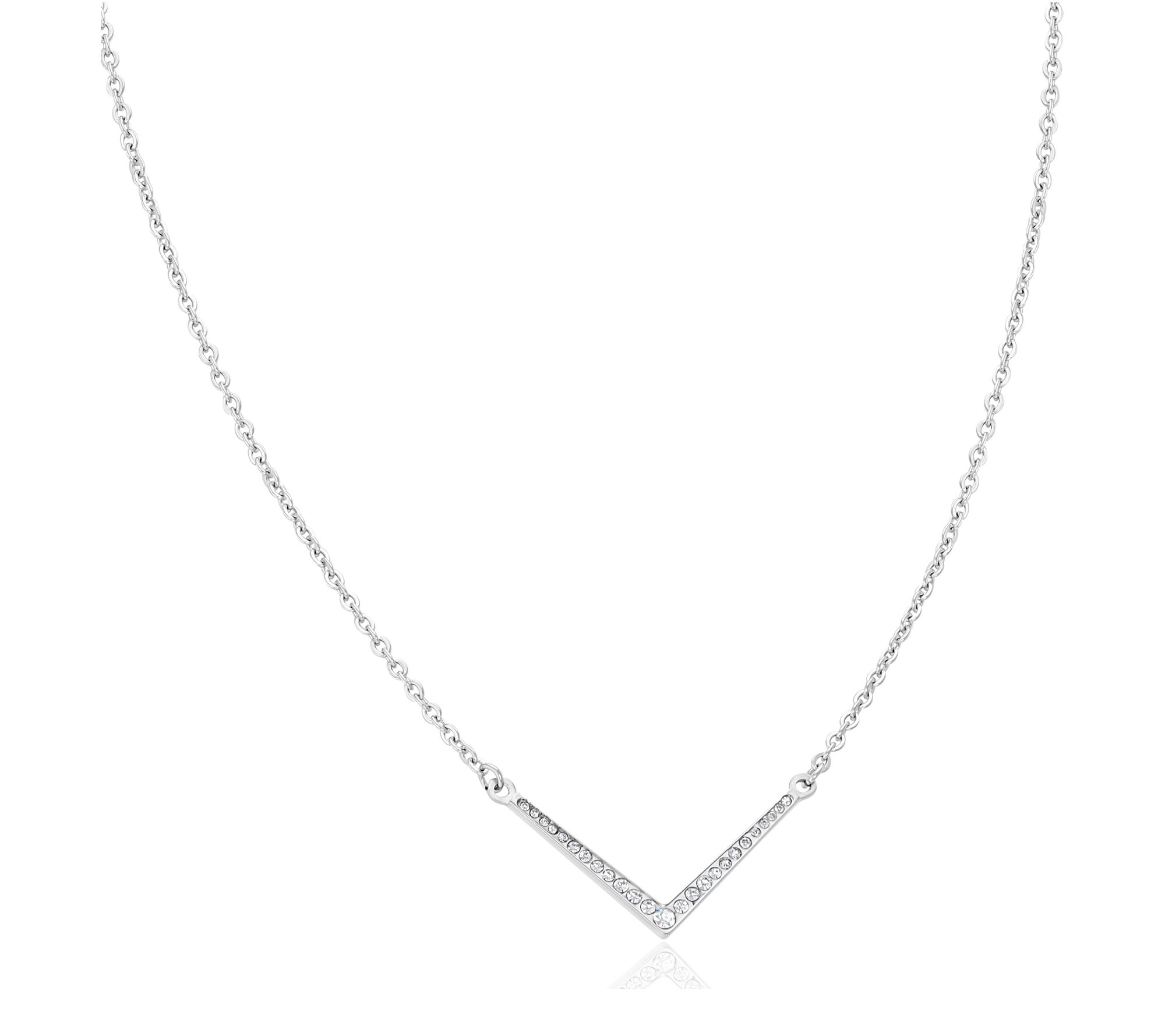 Steel by Design Pave Crystal V Necklace - QVC.com