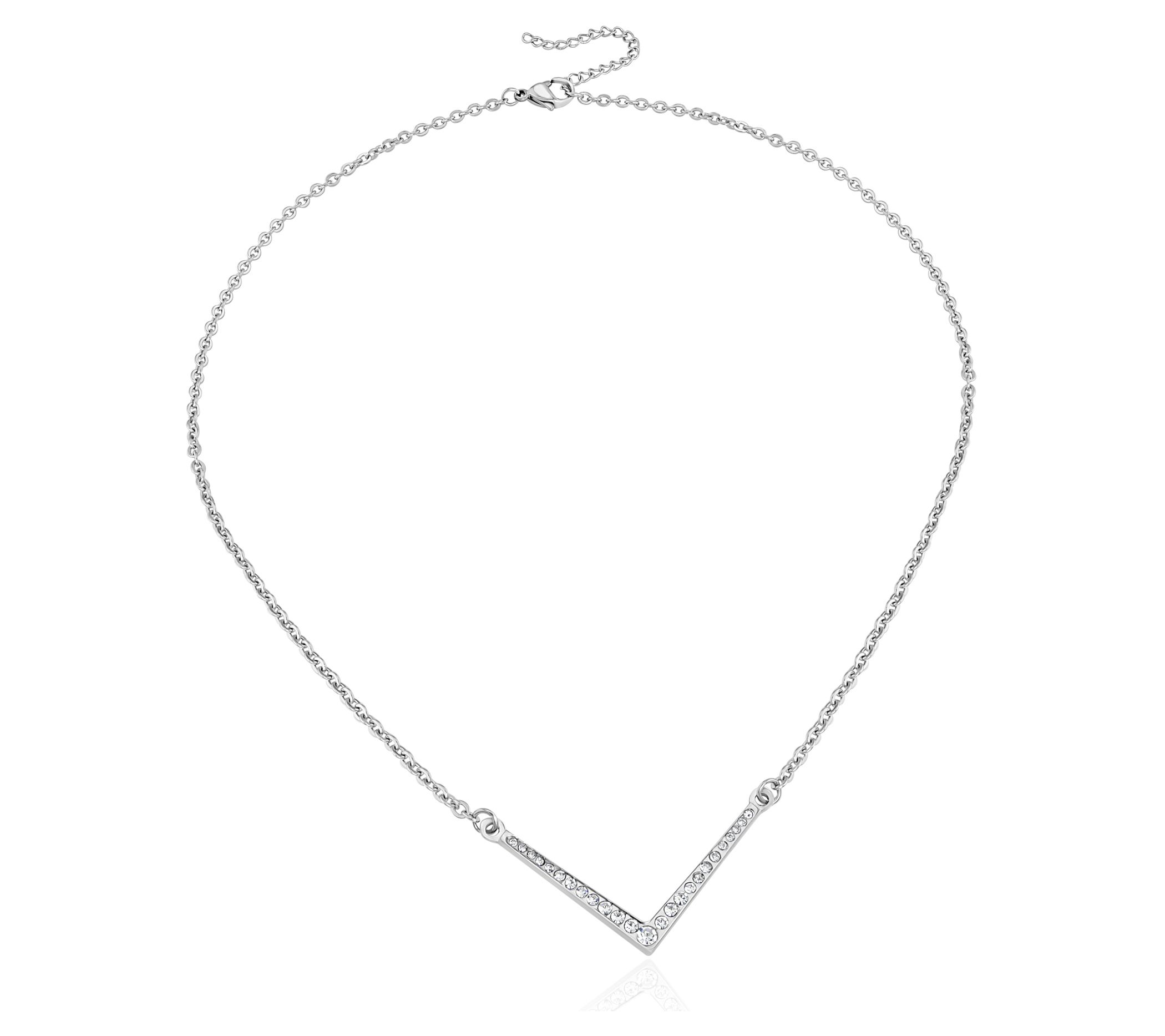 Steel by Design Pave Crystal V Necklace - QVC.com