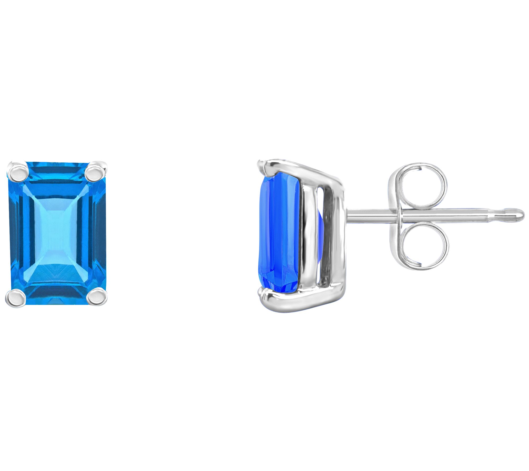 14K Gold Emerald-Cut 1.40 cttw Blue Topaz Stud Earrings