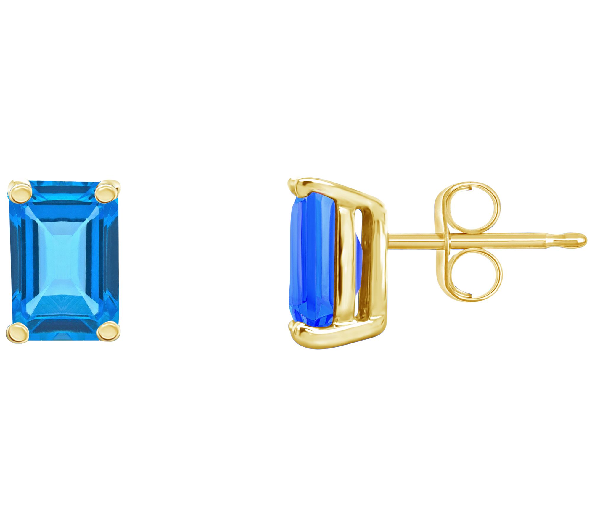 14K Gold Emerald-Cut 1.40 cttw Blue Topaz S tud Earrings