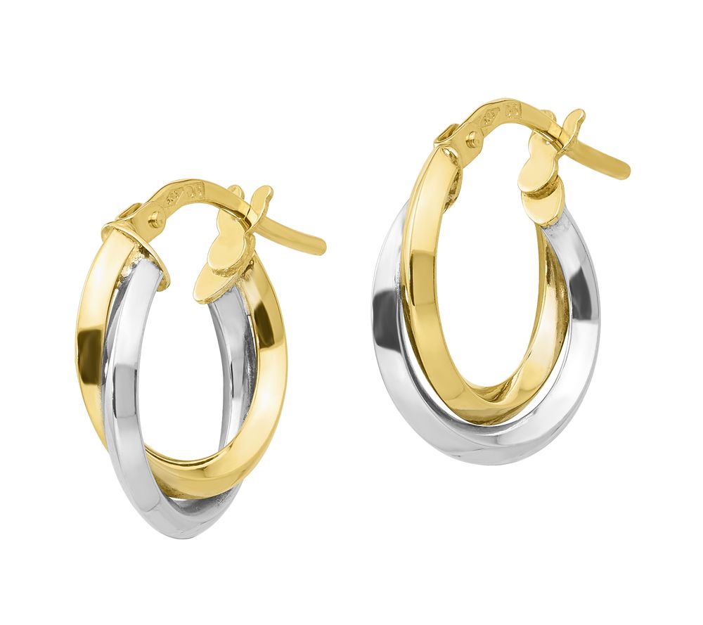 Italian Gold Two-Tone Polished Double Hoop Earrings, 14K - QVC.com