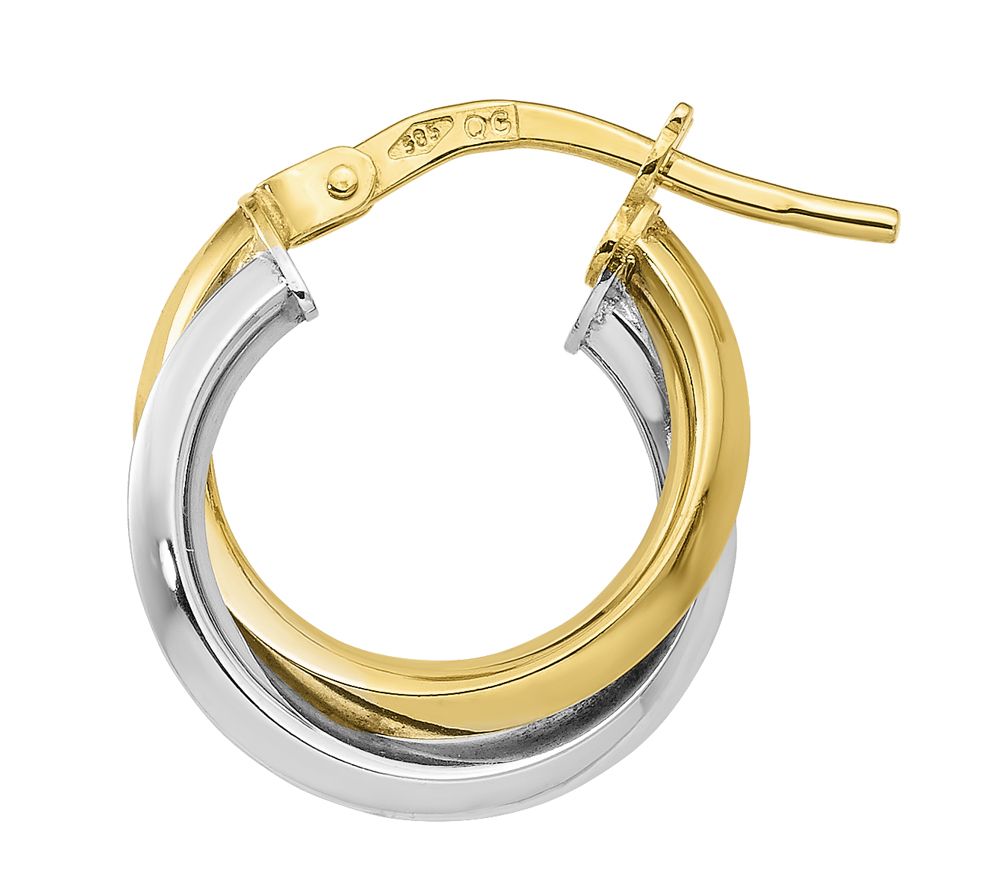 Italian Gold TwoTone Polished Double Hoop Earrings, 14K
