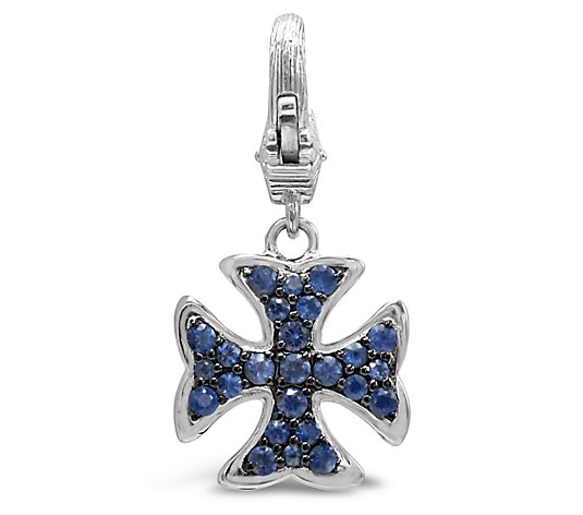 Ariva Sterling Silver and Blue Sapphire MalteseCross Charm
