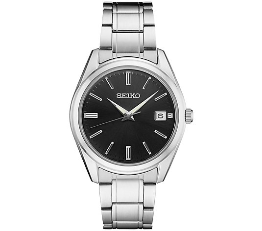 Seiko Men's Essentials Stainless Steel Black Dial Watch