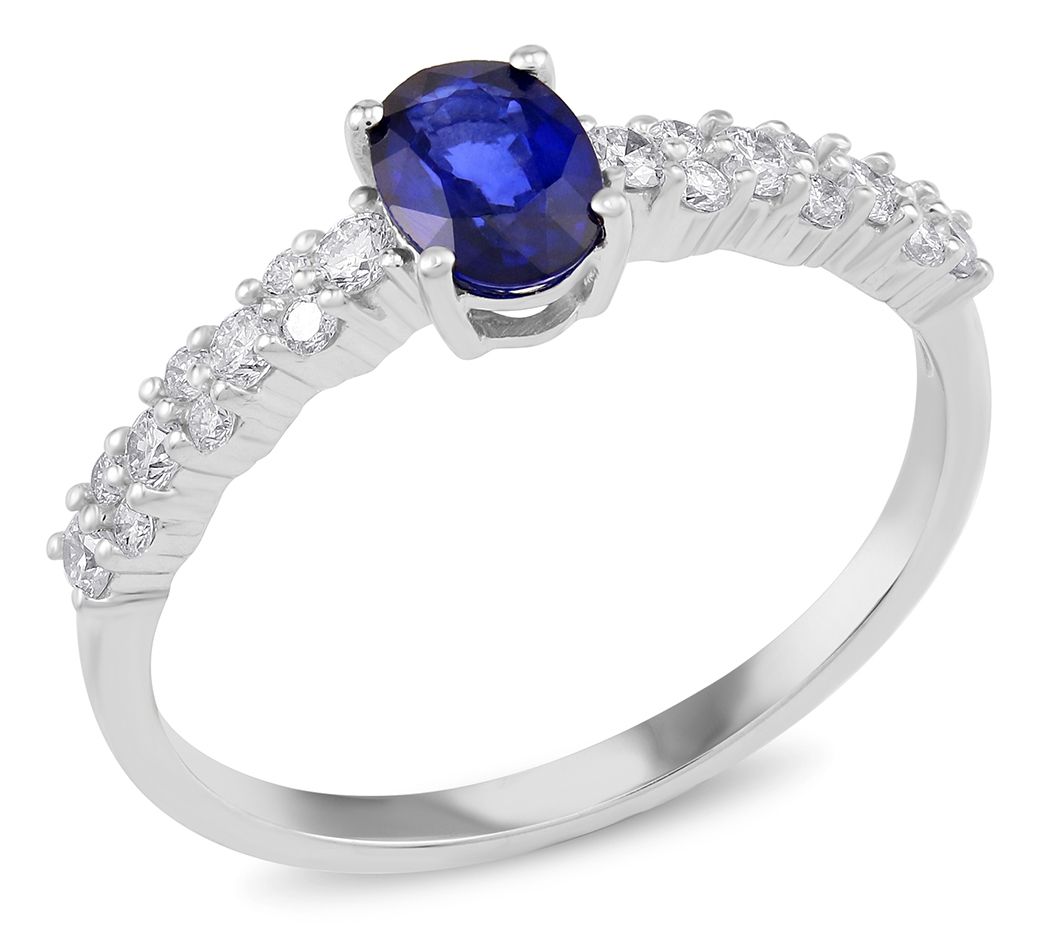 14K White Gold 0.90 ct Blue Sapphire & 0.40 cttw Diamond Ring