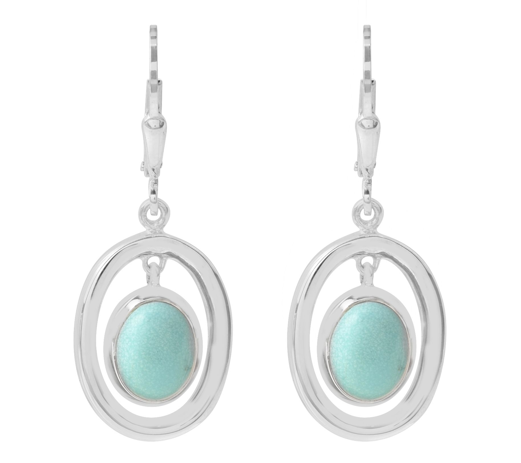 Sterling Silver Turquoise Oval Dangle Earrings