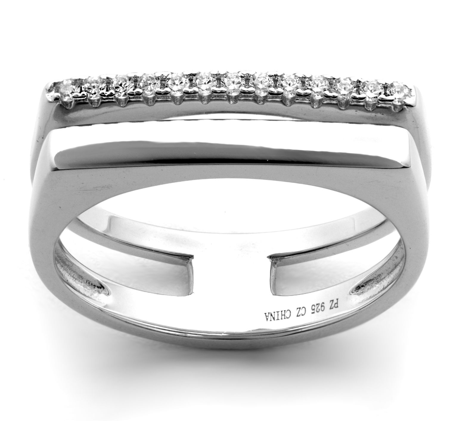 Diamonique Row Ring Sterling Silver