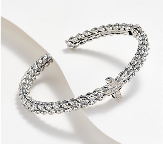 JAI Sterling Silver Diamond Symbols of Love Cuff