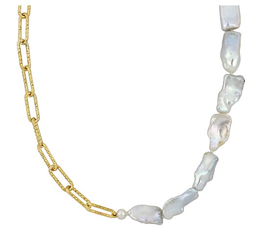 Affinity Cultured Pearl & Oval Link Chain Necklace, 18K Plated